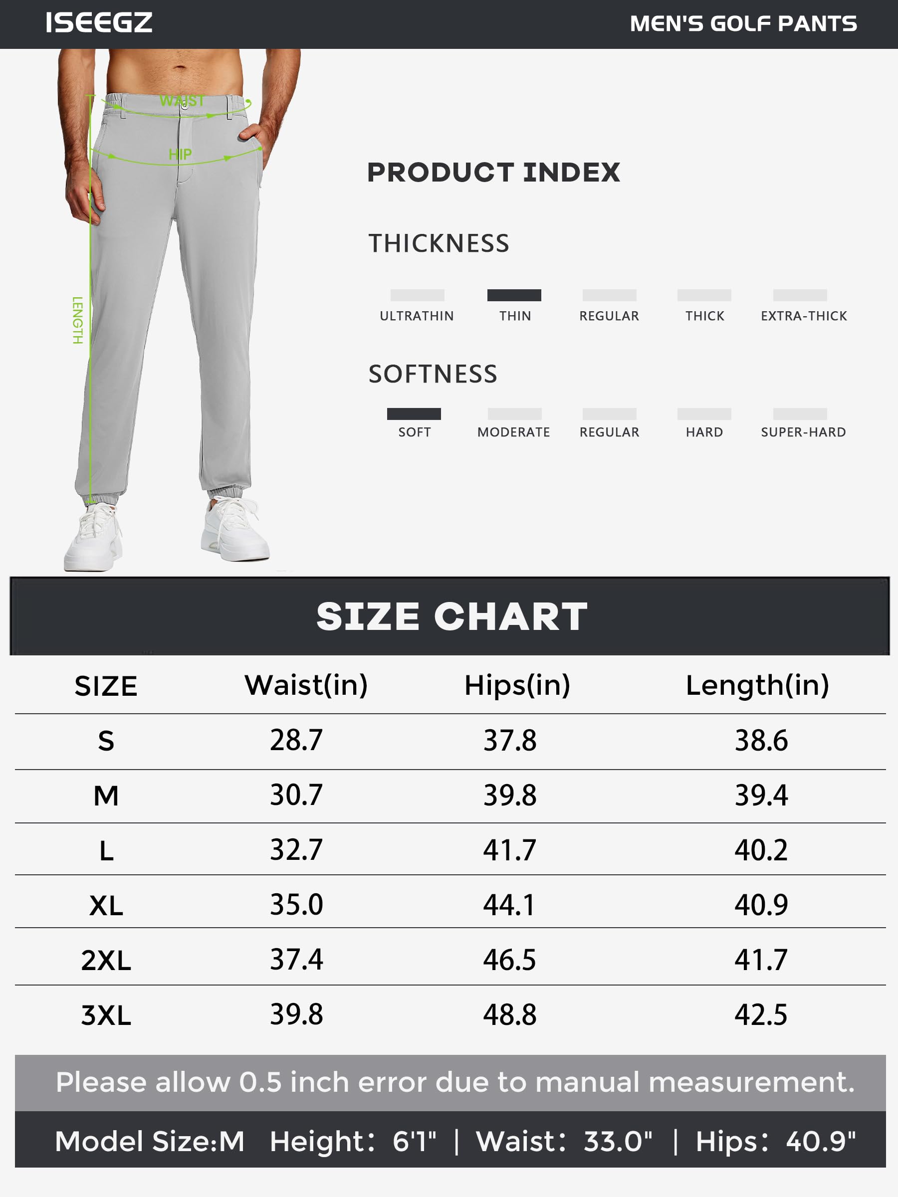 Men's Slim Fit Golf Joggers Pants with 4 Zipper Pockets - Stretch Travel & Work Casual Tapered Pants for Men | Perfect for Golfing, Office Wear & Outdoor Activities