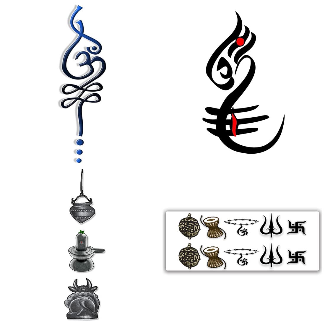 Om Tribal with Shivling Design Temporary Tattoos - Pack of 4 Waterproof Body Art Stickers for Men & Women (2x4 Inch) - Perfect for Festivals, Yoga, Spiritual Events & Body Decoration