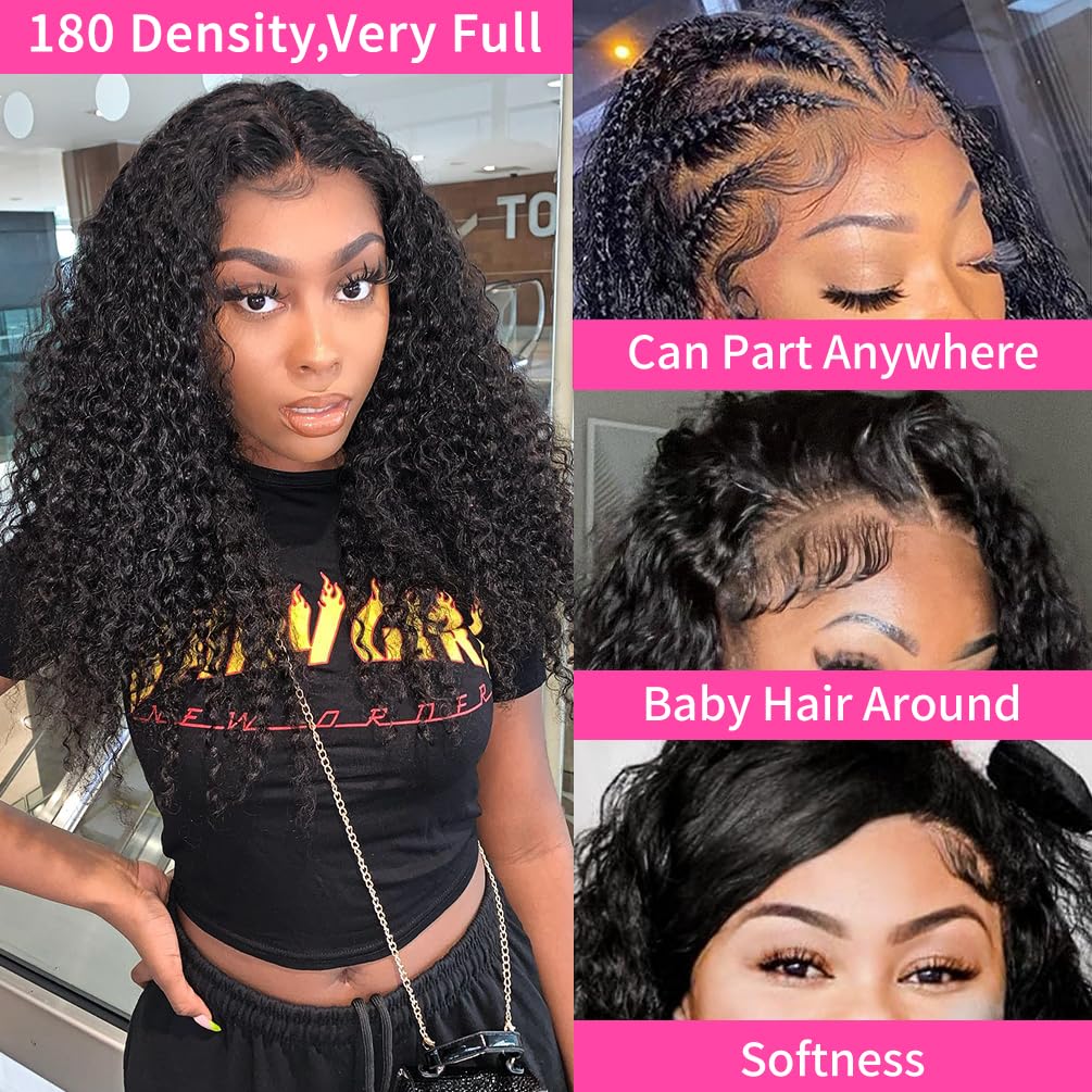 13x4 Glueless Human Hair Wigs Pre Plucked Deep Wave Lace Front Wig with Baby Hair - 180% Density 24 Inch Natural Black for Women | Perfect for Daily Wear, Parties & Special Occasions