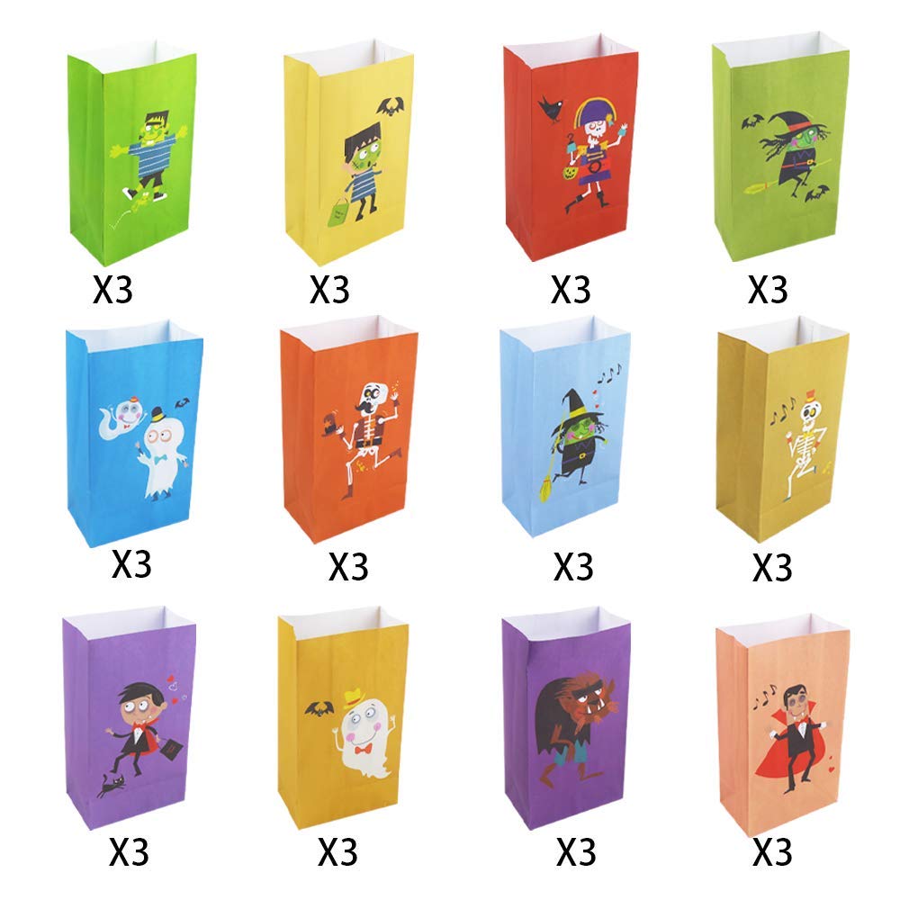 CCINEE 36pcs Halloween Paper Treat Bags with 48 Round Stickers - Cute Candy Bags for Halloween Party, Trick or Treat, School Events & Gift Wrapping Supplies