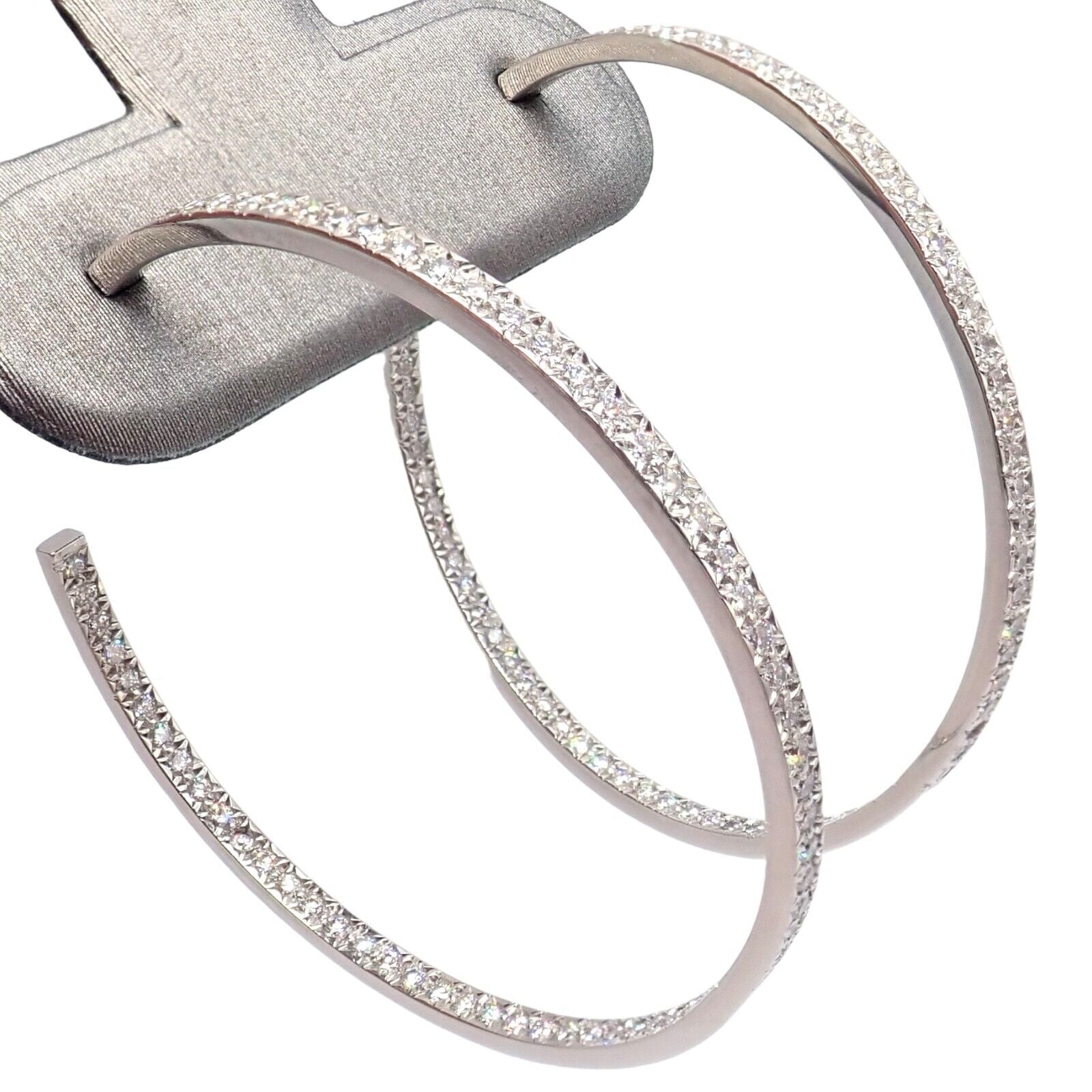 Authentic Tiffany & Co Platinum Metro Diamond Large Inside Out Hoop Earrings - Luxury Diamond Hoops for Women, Perfect for Weddings, Parties & Special Occasions