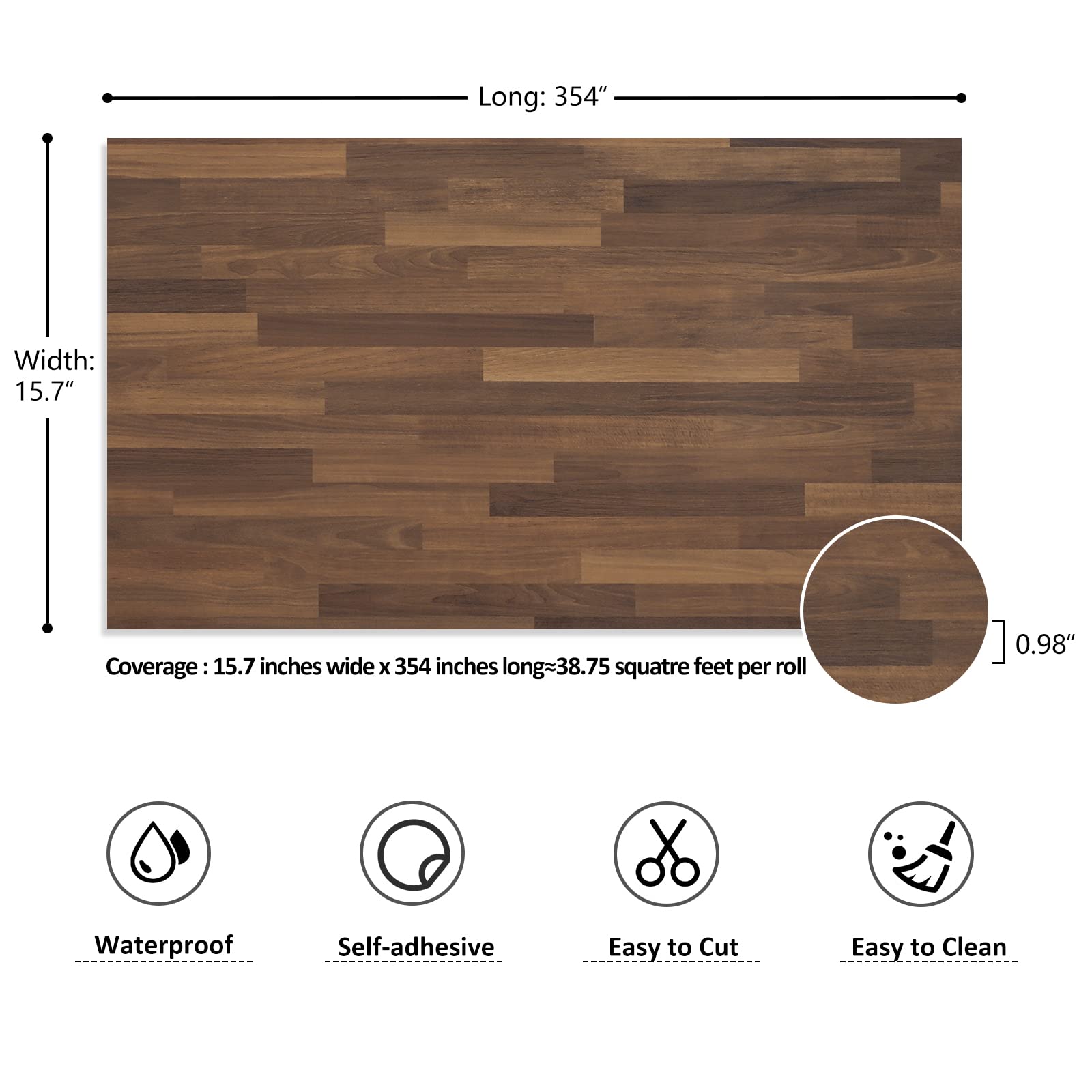 VEELIKE 15.7''x354'' Waterproof Wood Contact Paper - Peel and Stick Butcher Block Countertop Cover, Self-Adhesive Removable Vinyl Roll for Kitchen Cabinets, Tables, Walls & Shelf Liners - Easy DIY Home Decor Upgrade