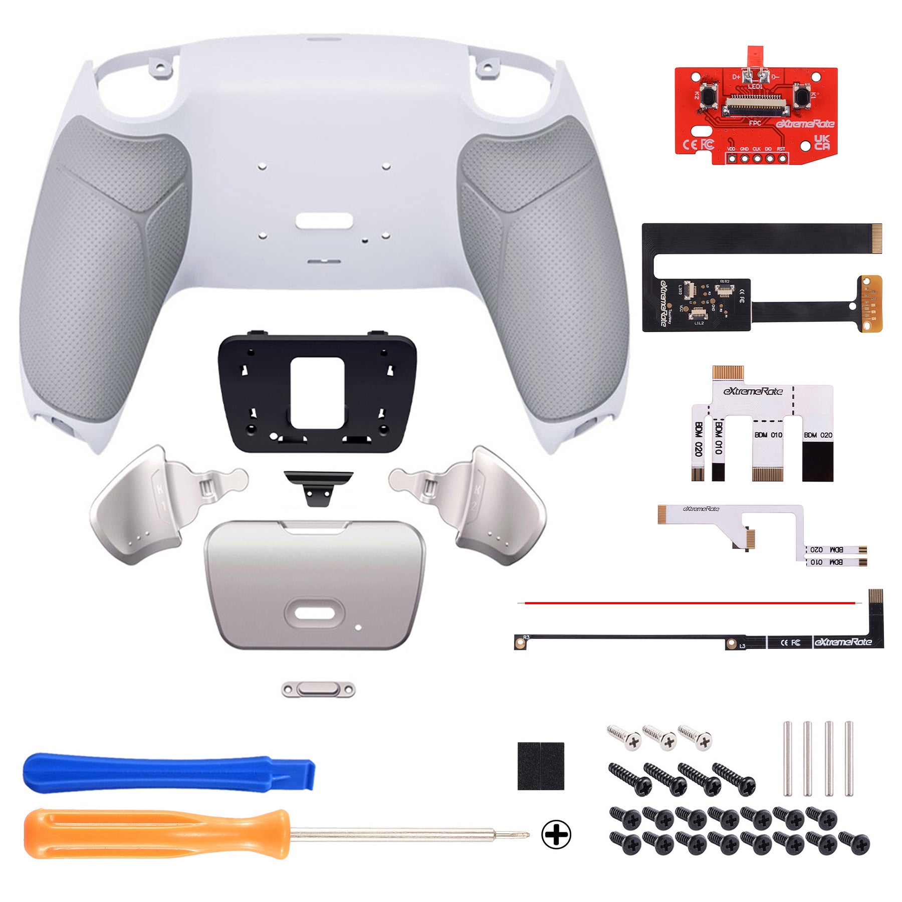 eXtremeRate Silver Real Metal Buttons (RMB) Version RISE 2.0 Remap Kit for PS5 Controller BDM-010/020 - Rubberized Gray (XPFJ7006) | Premium Customization for Enhanced Gaming Performance | Perfect for Competitive Gaming & PS5 Controller Modding