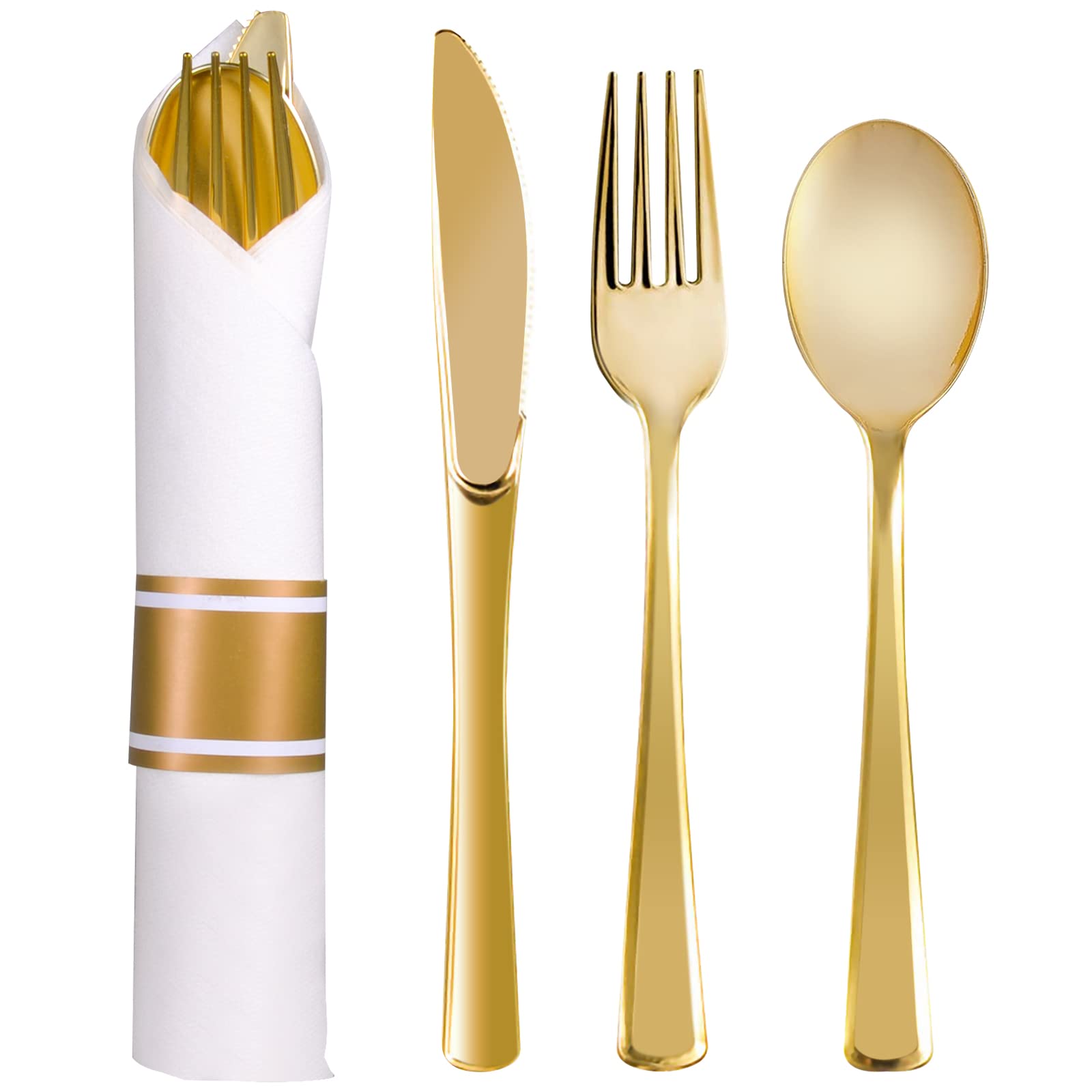 Premium 120-Pack Gold Plastic Silverware Set - Heavy Duty Disposable Cutlery with Napkins | Elegant Catering Supplies for Weddings, Parties & Events | Durable Plastic Forks, Knives & Spoons for Outdoor Dining, Picnics & Special Occasions
