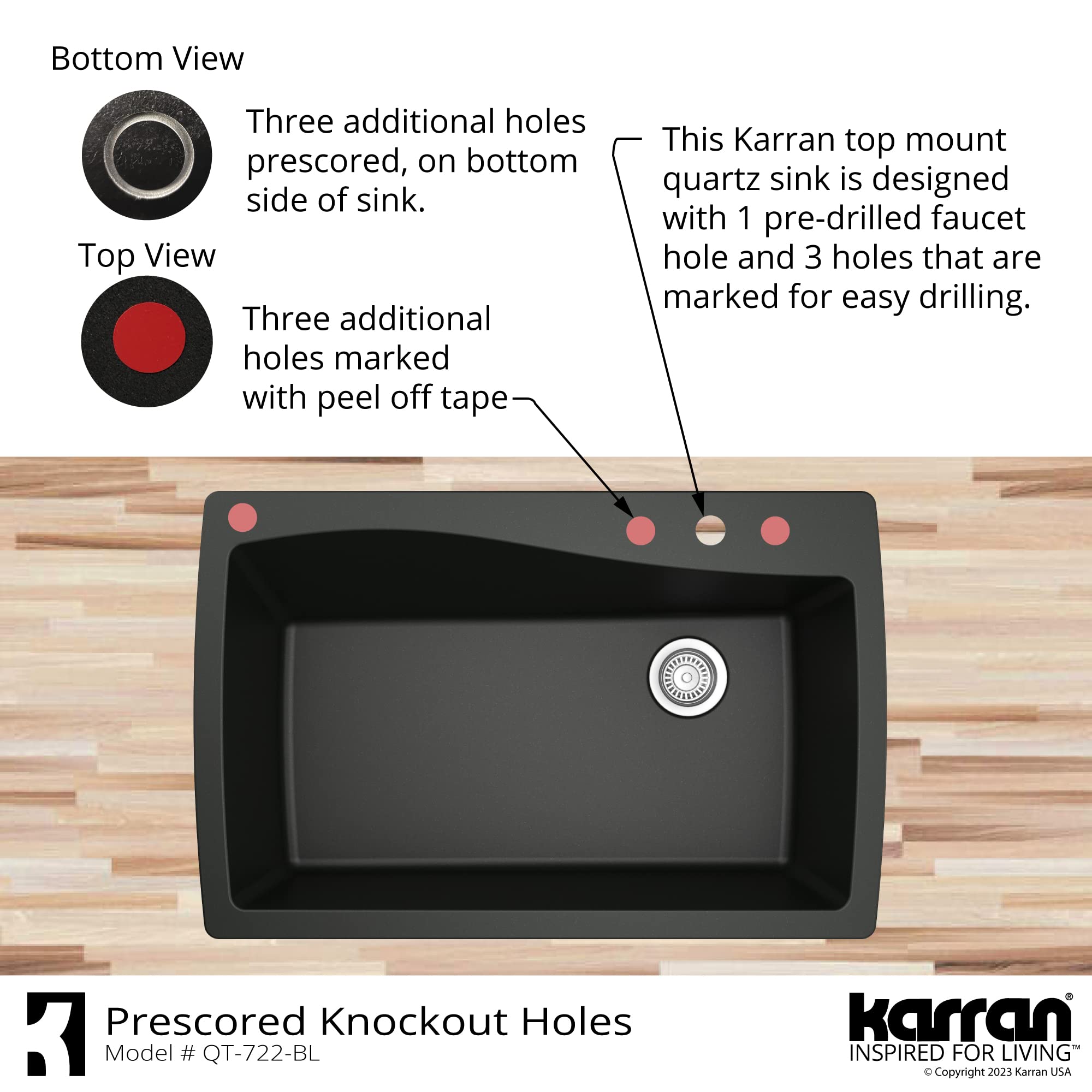 Karran QT-722 34-inch Drop-In Quartz Composite Kitchen Sink - Single Bowl, 1-Hole, Grey - Perfect for Modern Kitchens, Remodeling & Small Spaces