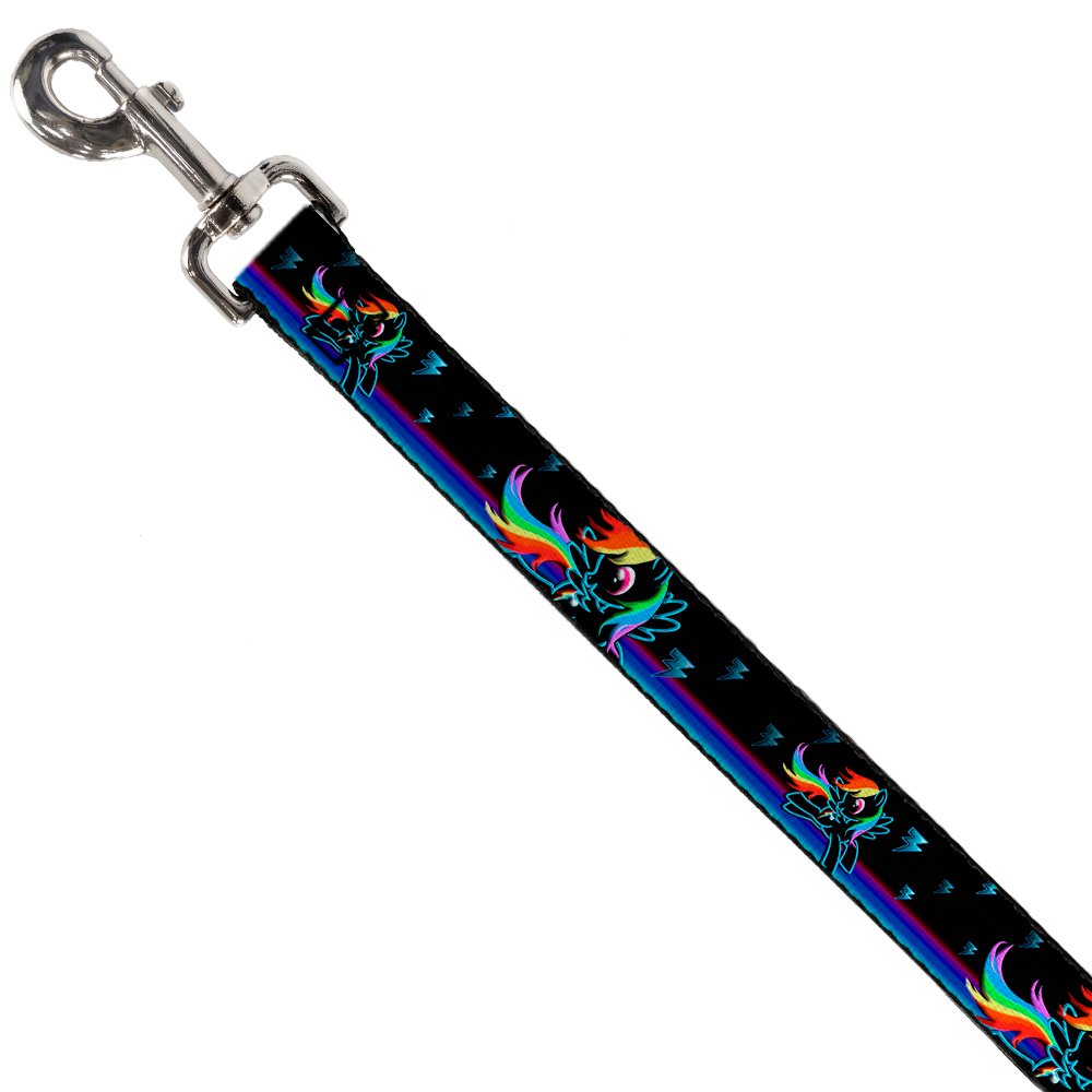 Buckle-Down Rainbow Dash Pose Lightning Bolts Black and Blue Pet Leash - 6 Feet Long, 1.5 Inch Wide - Durable Dog Walking Accessory for Small to Medium Dogs - Perfect for Daily Walks, Hiking, and Outdoor Adventures