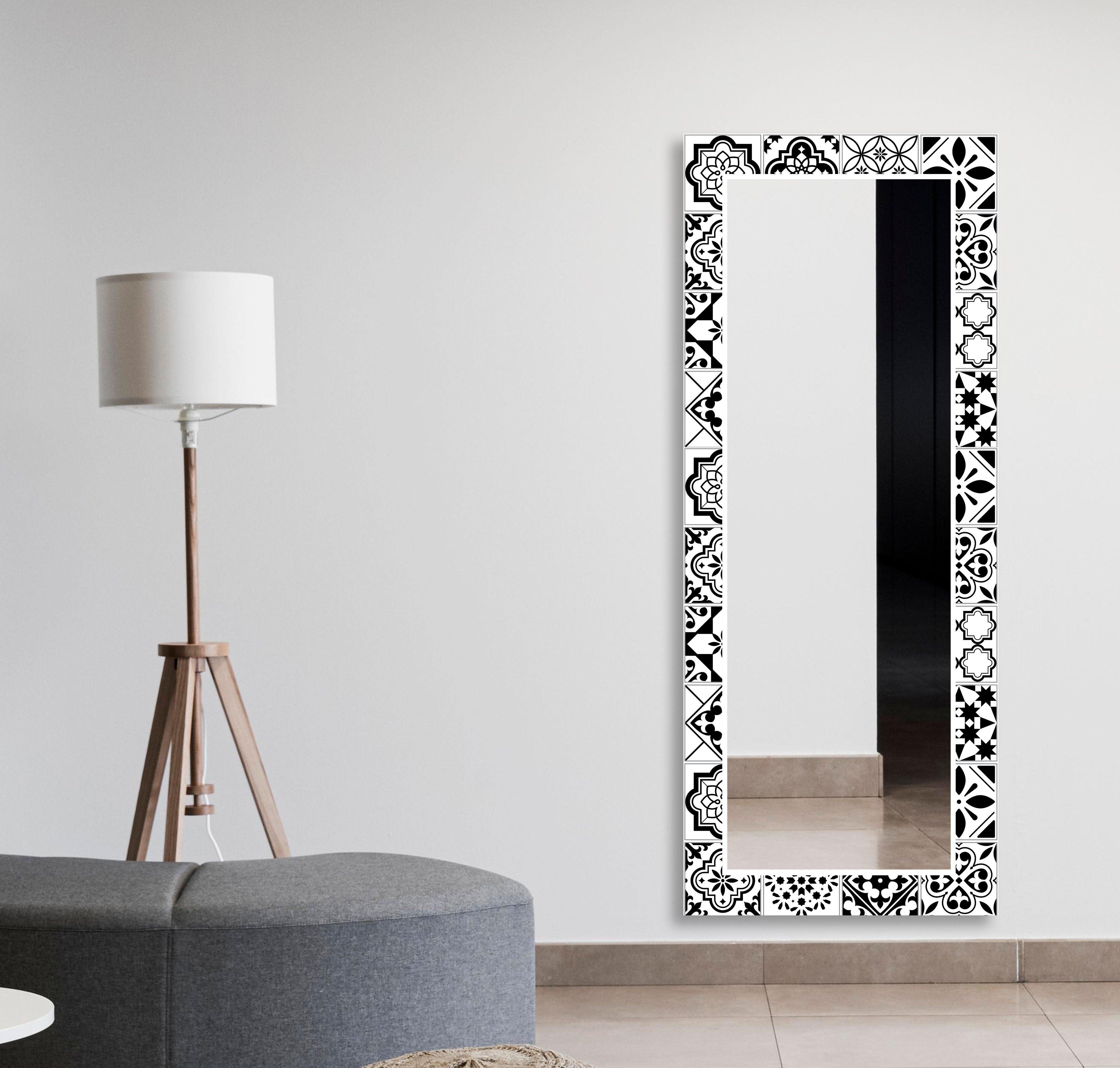 Black and White Mosaic Wall Mirror - Decorative Bathroom Vanity Mirror for Home Decor, Living Room, Bedroom, or Entryway