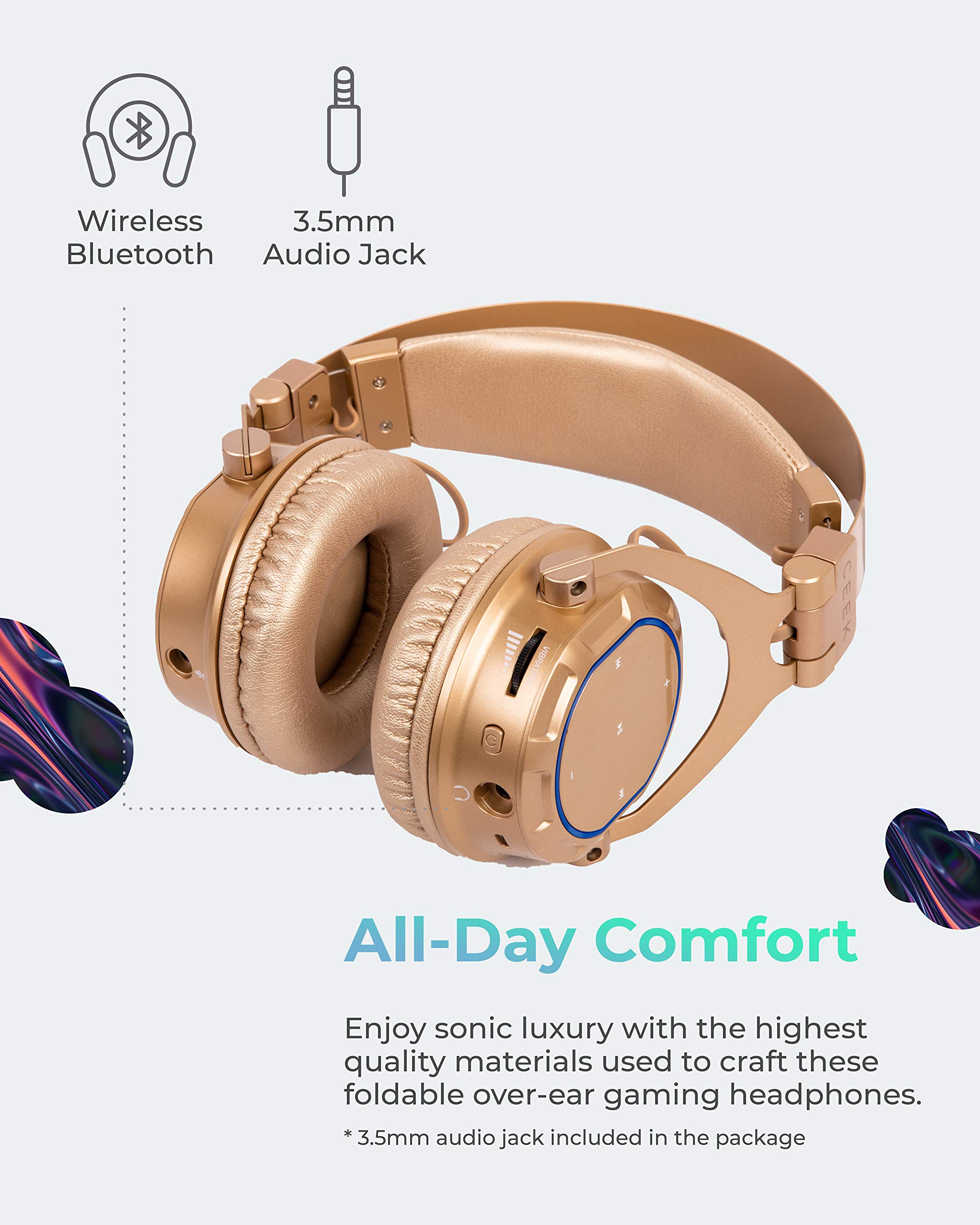 CEEK VR 360 Advanced Wireless Bluetooth Headphones with Noise Cancelling - Gold | Immersive Gaming & Virtual Reality Headset for PC, PS5, Xbox & Mobile Devices