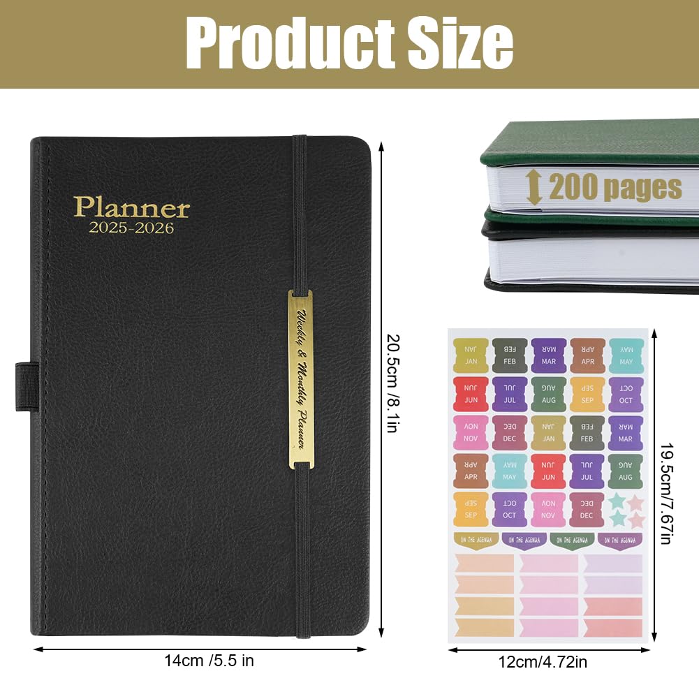 AUAUY 2025-2026 Planner - 18 Month A5 Leather Hardcover Weekly & Monthly Organizer with To-Do Lists | Jan 2025 to Jun 2026 Academic Planner | Perfect for Office, School, Business Planning & Personal Productivity | Black