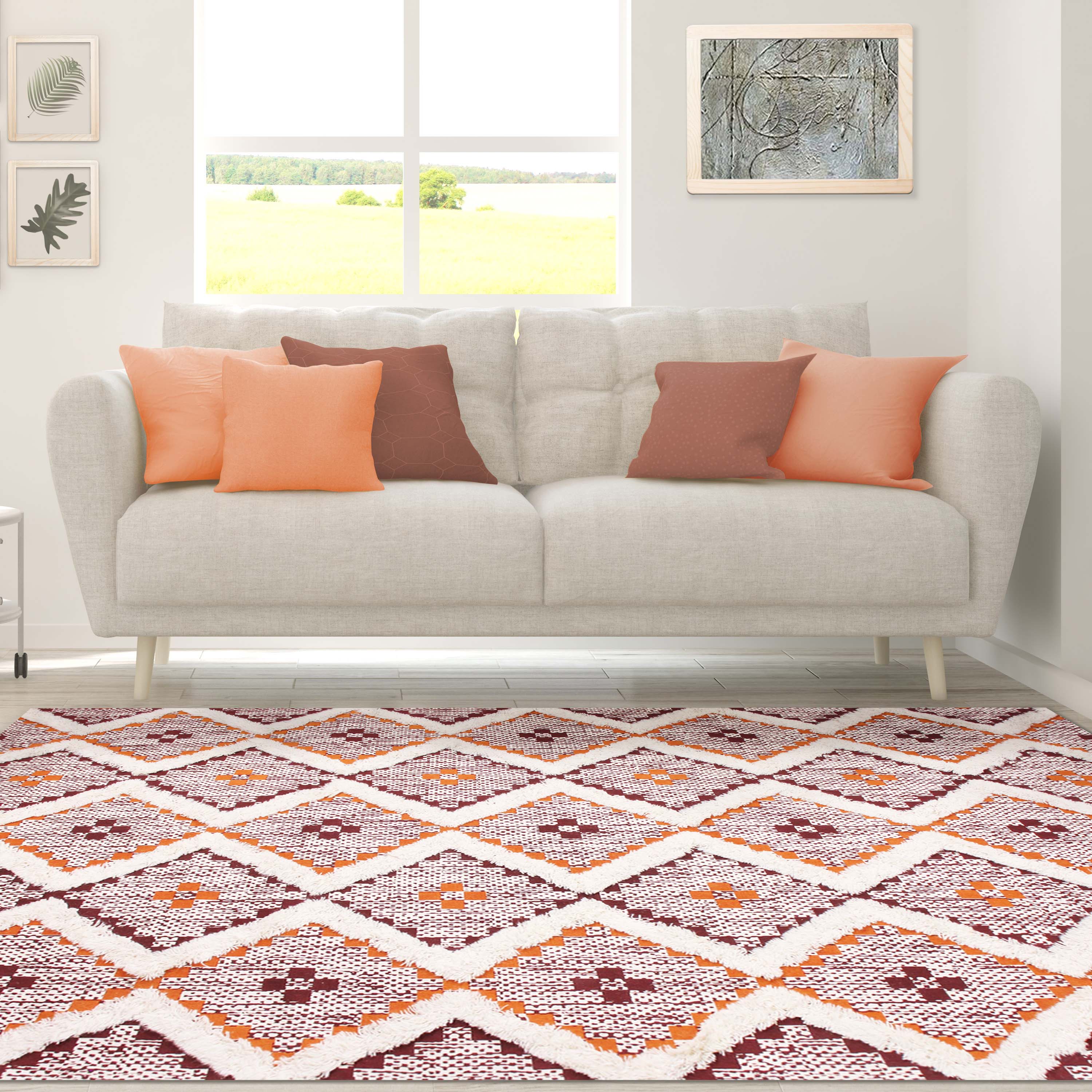 Hand Tufted Cotton Wool Geometric Farmhouse Area Rug - Soft Textured Boho Chic Rug for Living Room, Bedroom, Dining Room Decor