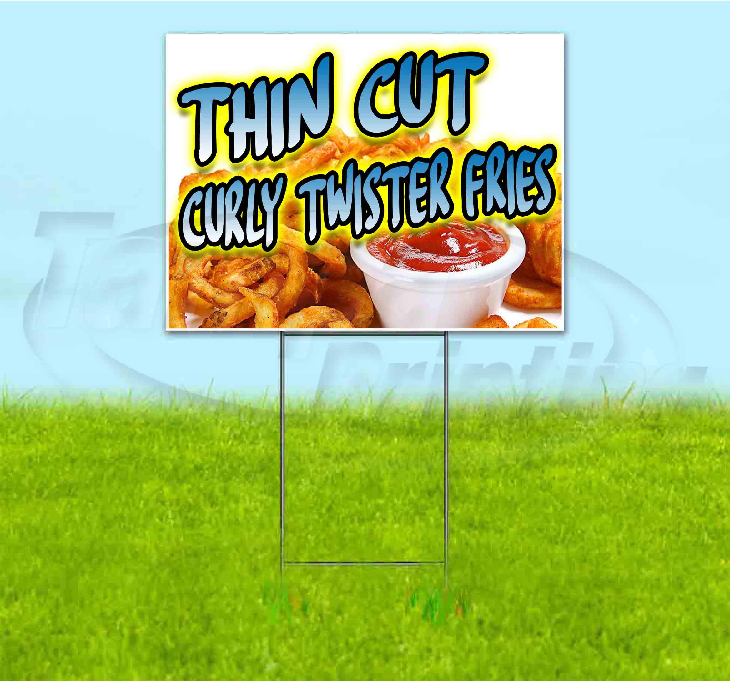 Thin Cut Curly Twister Fries Yard Sign 18x24 Inches - Bulk Discounts & Multi-Pack Options with Metal Step Stake - Perfect for Fast Food Restaurants, Food Trucks, and Outdoor Advertising