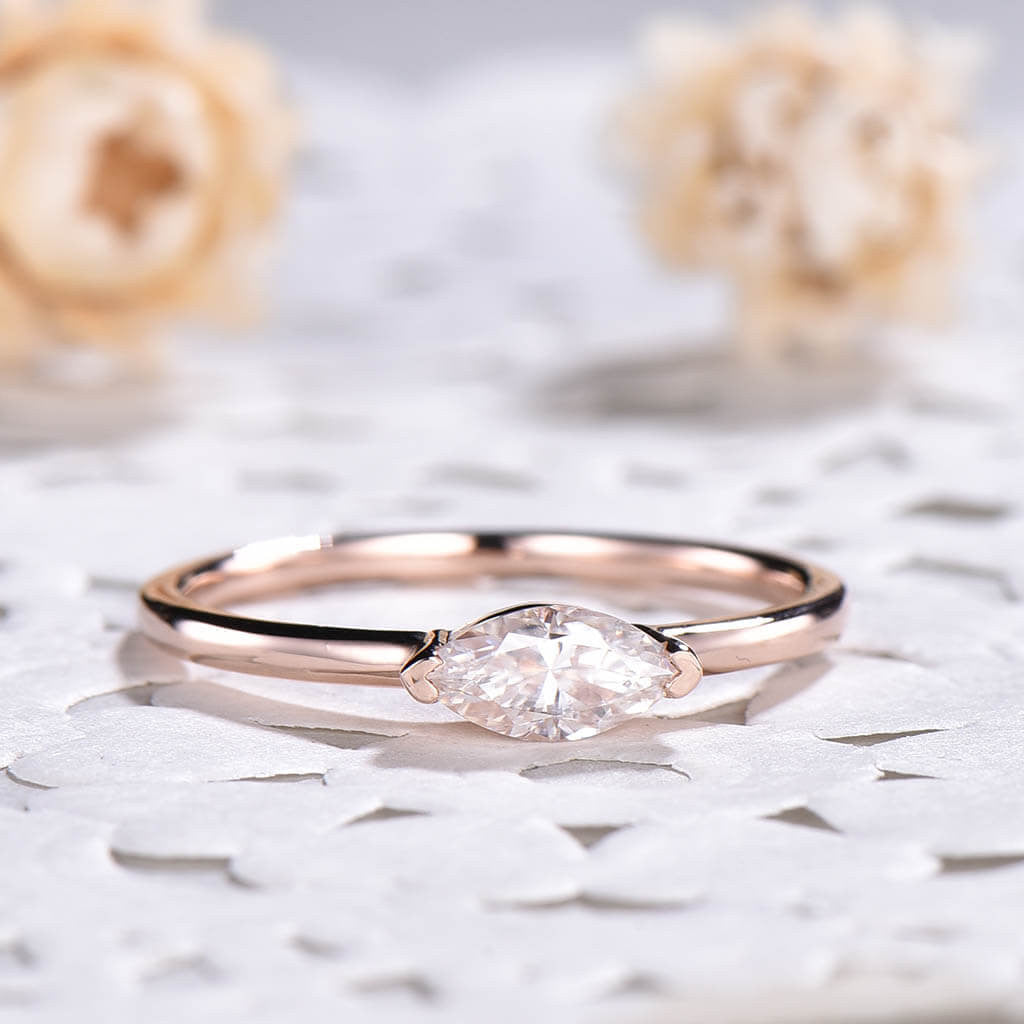 Solitaire Marquise Cut Moissanite Wedding Ring for Women - 14K Rose Gold Engagement Band, Durable & Hypoallergenic - Perfect for Proposals, Anniversaries & Bridal Jewelry