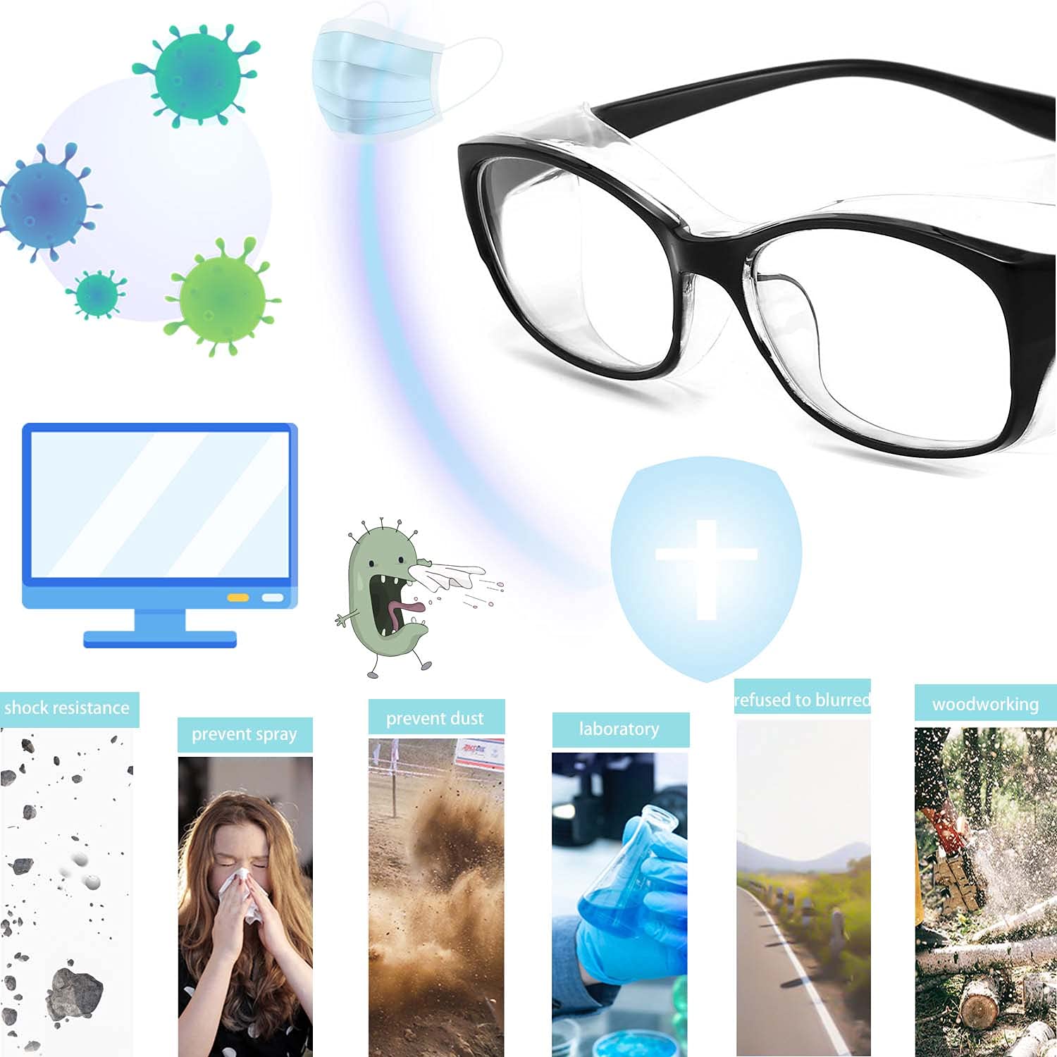 Dollger Safety Glasses with Readers 1.5 2.0 1.0 Magnification - Anti Fog, Blue Light Blocking, Progressive Multifocus Reading Glasses for Computer Work, DIY Projects & Outdoor Activities