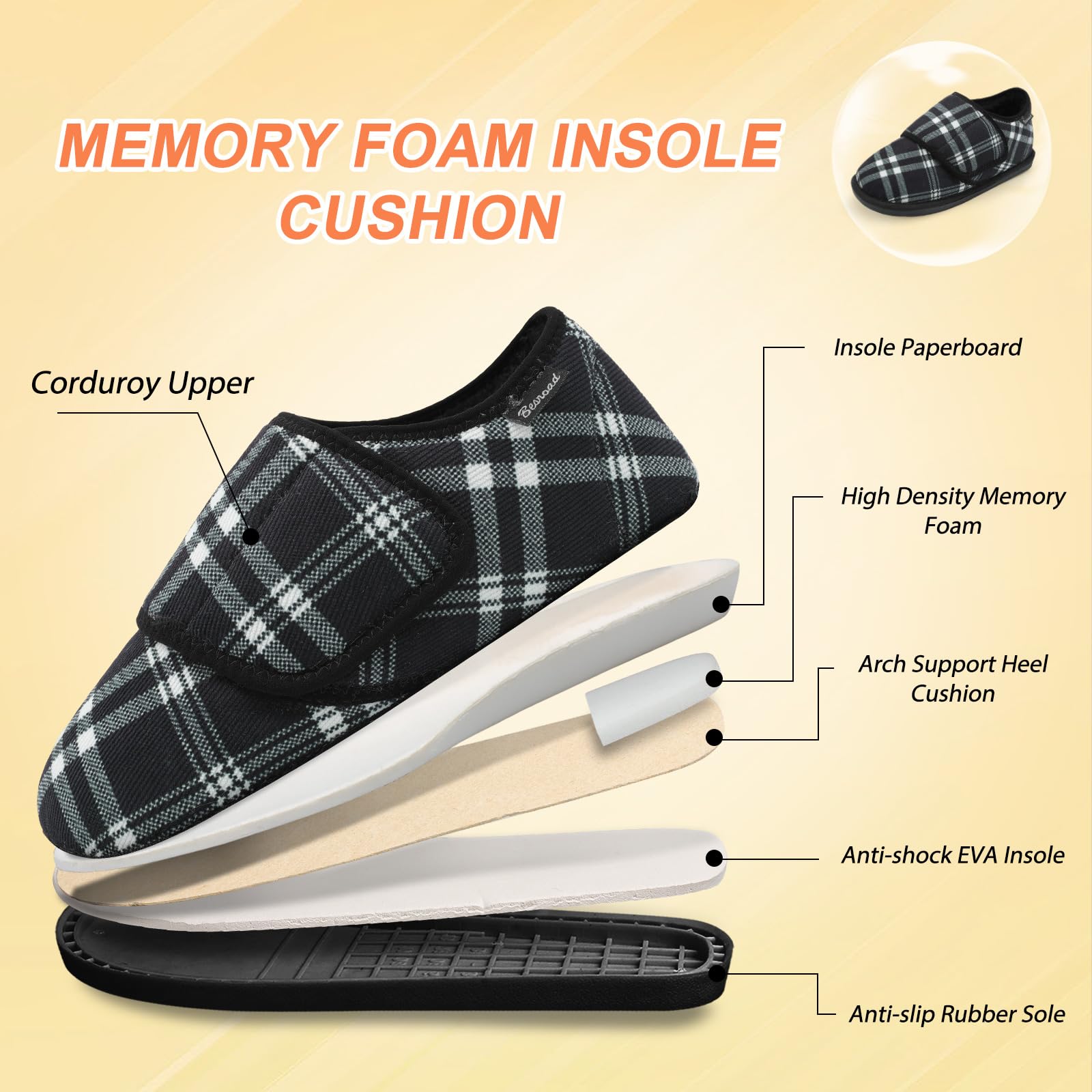 **Besroad Women's Furry Memory Foam House Slippers - Wide Diabetic Shoes for Swollen Feet, Adjustable Comfort for Arthritis & Edema - Indoor & Outdoor Use for Home, Office & Travel**
