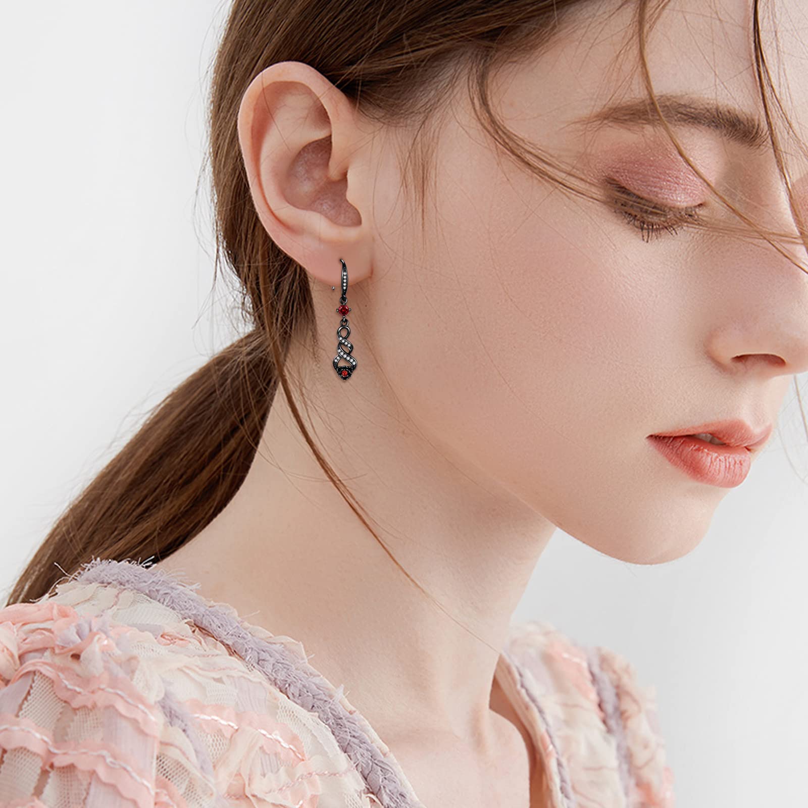 Black Rose Earrings Sterling Silver - Infinity Dangle Earrings for Women | Rose Jewelry Gift for Her | Perfect for Date Nights, Weddings & Special Occasions