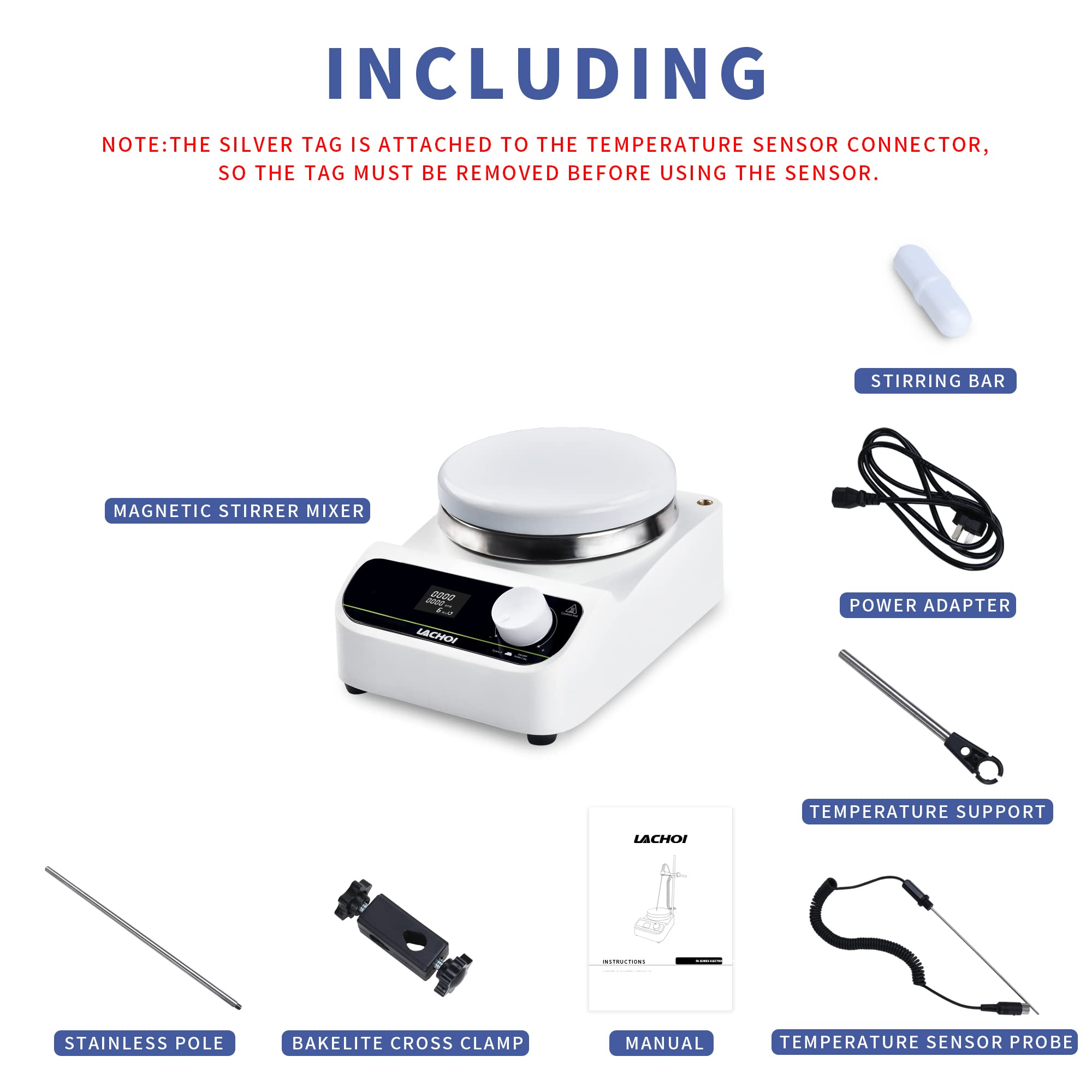 Magnetic Stirrer Hot Plate with LCD Display - 5.3 inch Stirring Surface, 200-1500 RPM, Max 280℃ Heating, 5000ml Capacity, 1-999min Timer, Temp Probe & Stir Bar Included - Perfect for Chemistry Labs, Scientific Research, and Industrial Mixing Applications