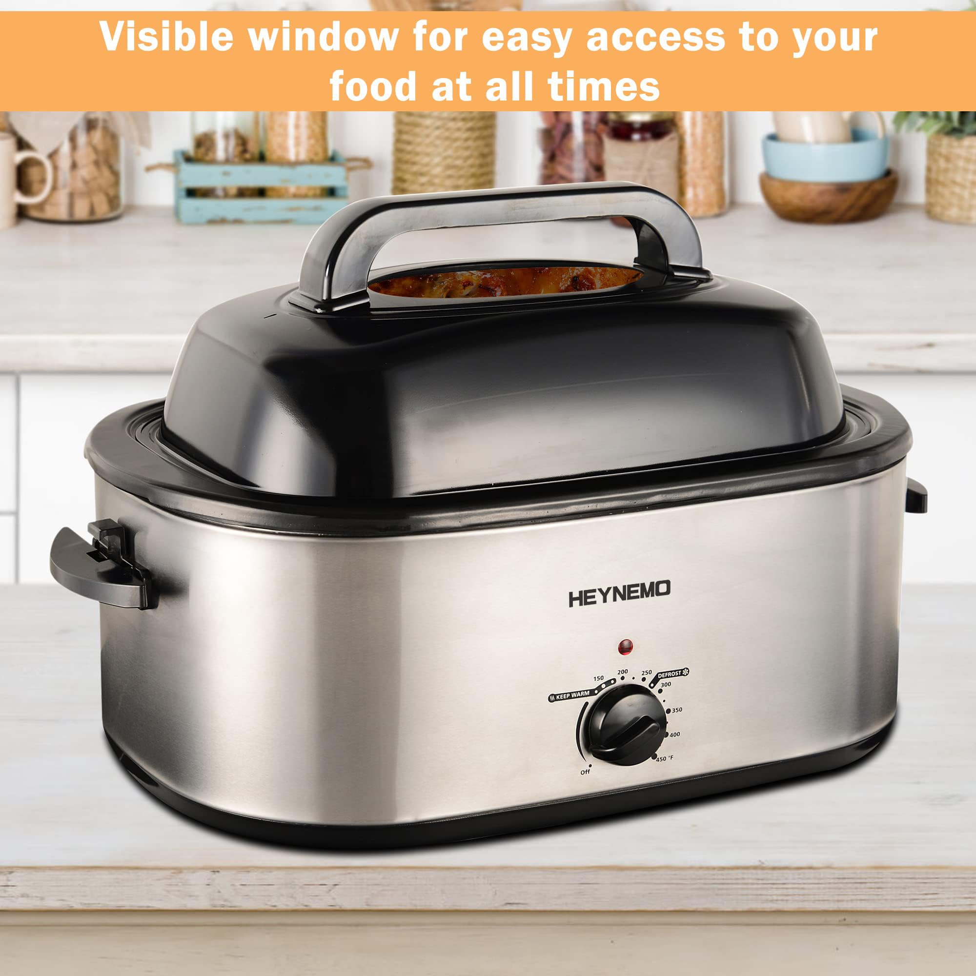 24 Qt Electric Roaster Oven with Viewing Lid - Large Stainless Steel Turkey Roaster for Thanksgiving, Holiday Cooking & Family Gatherings - Perfect for Roasting Turkey, Chicken, Beef & Baking (Silver)
