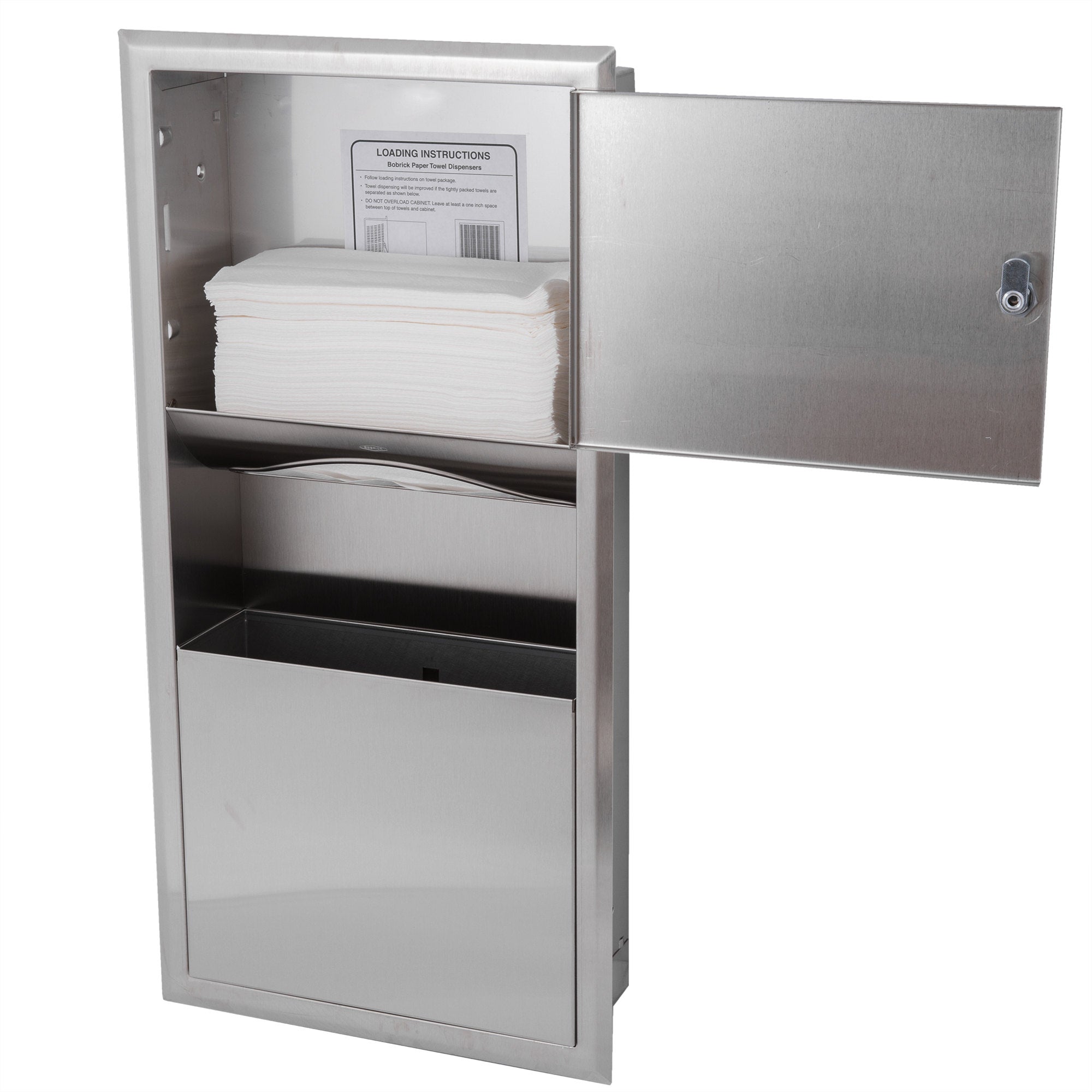 Bobrick B369 ClassicSeries Recessed Paper Towel Dispenser & Waste Receptacle - Satin Finish for Restrooms, Offices & Commercial Spaces