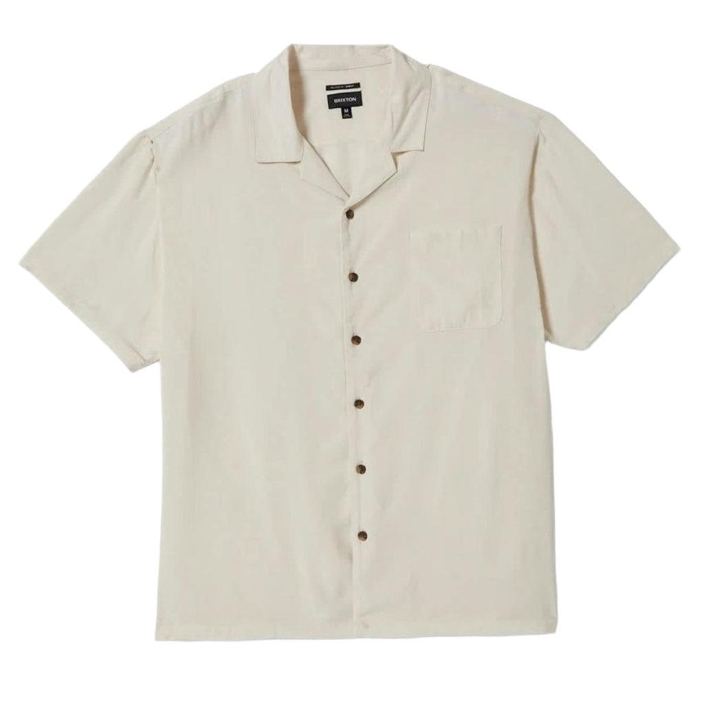 Brixton Bunker Short Sleeve Woven Shirt for Men - Classic White Casual Button Up Shirt - Perfect for Summer Outfits, Beach Wear & Street Style Fashion