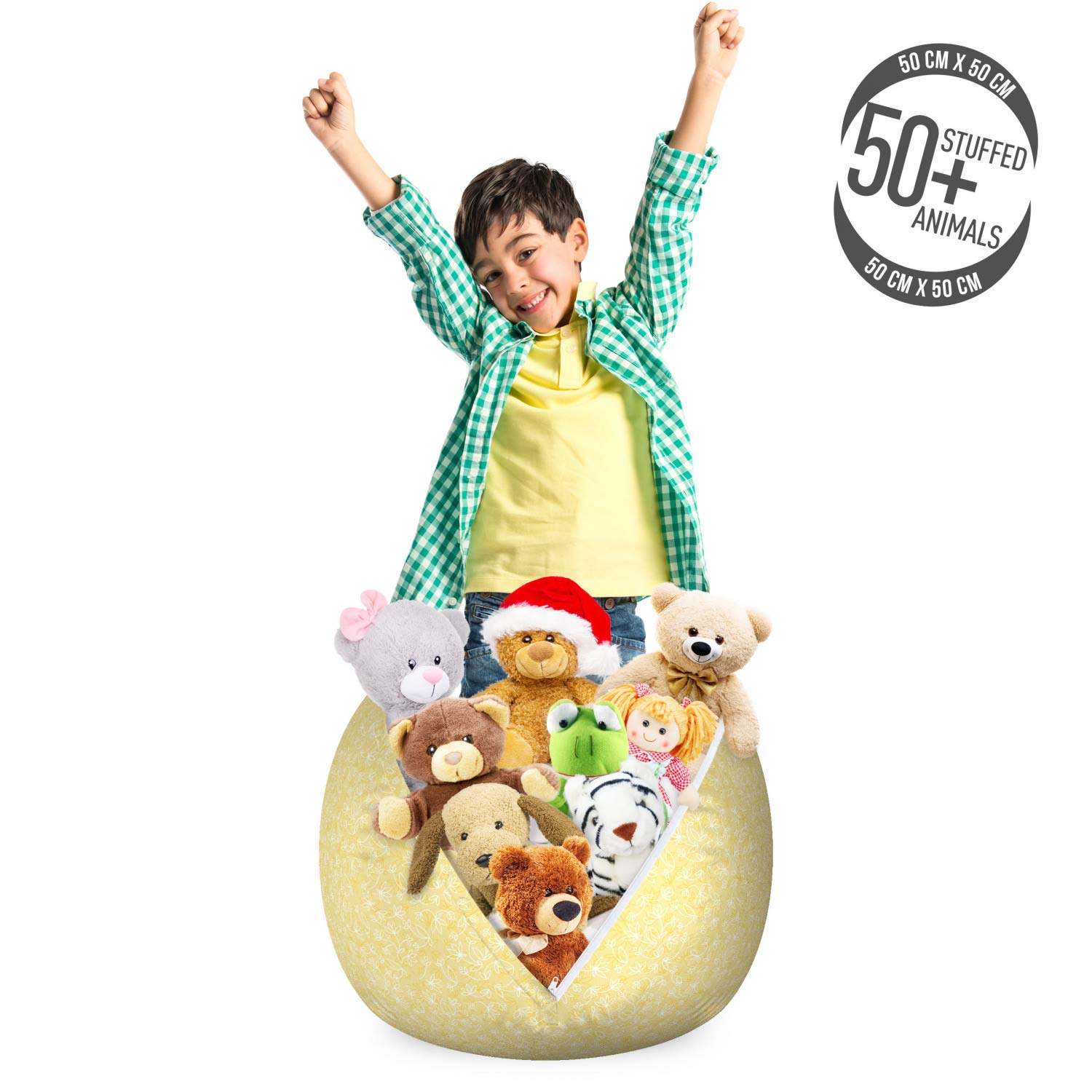 Ambesonne Floral Yellow Storage Toy Bag Chair - Pastel Flower Pattern Stuffed Animal Organizer, Washable Small Kids' Storage Bag | Perfect for Nursery, Playroom & Bedroom Organization