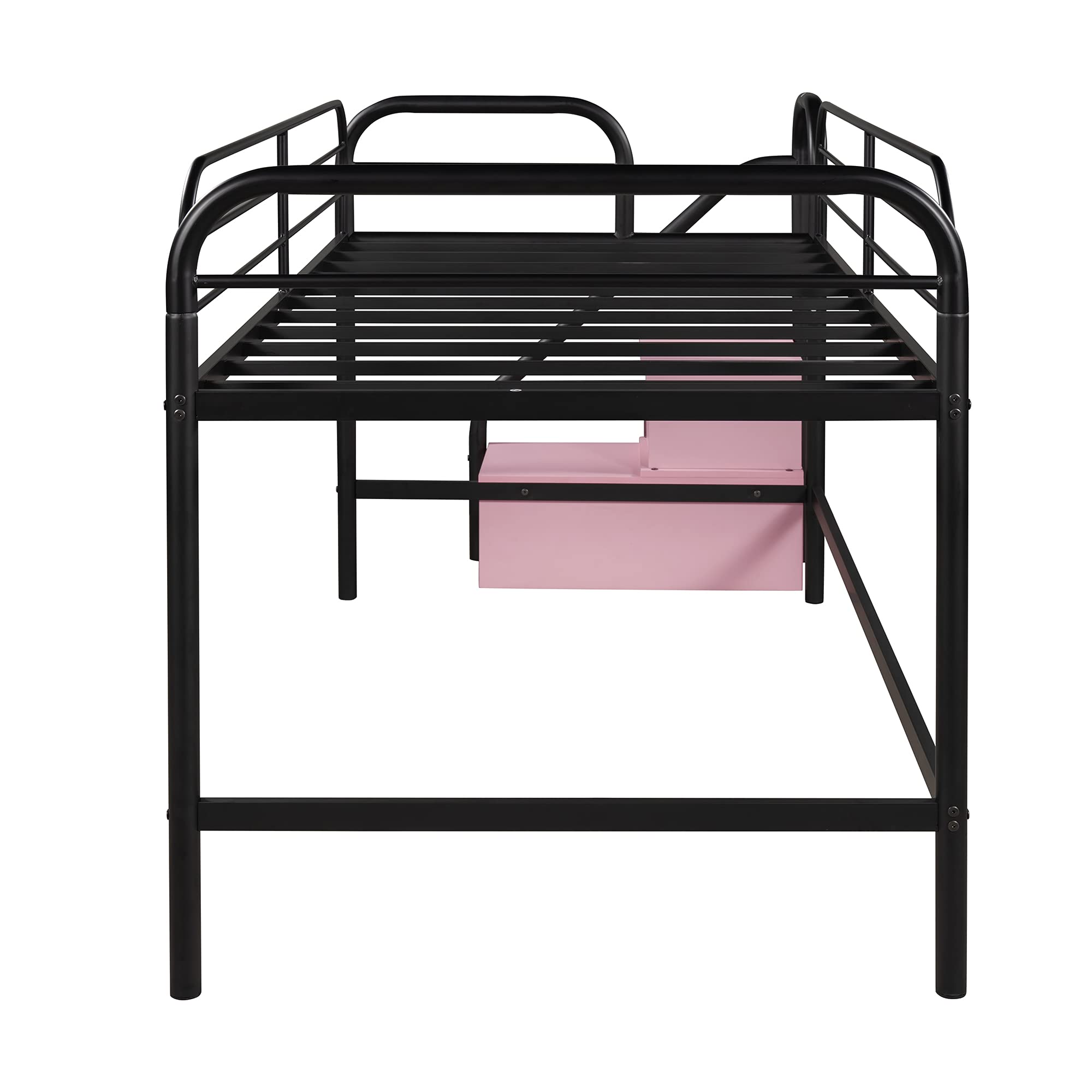 **Low Loft Twin Bed for Kids & Teens - Metal Loft Bed with 2 Storage Steps, No Box Spring Needed, Space-Saving Design - Pink, White, Blue - Perfect for Small Rooms, Dorms & Apartments**