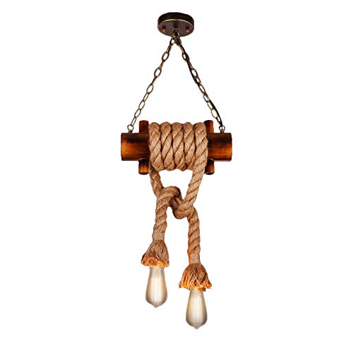 Vintage Retro Rope Hanging Pendant Lamp - Beige Ceiling Light with E26 Socket for Dining Room, Restaurant, Bar & Office - Perfect for Industrial Loft, Farmhouse Decor and Cozy Ambiance Lighting