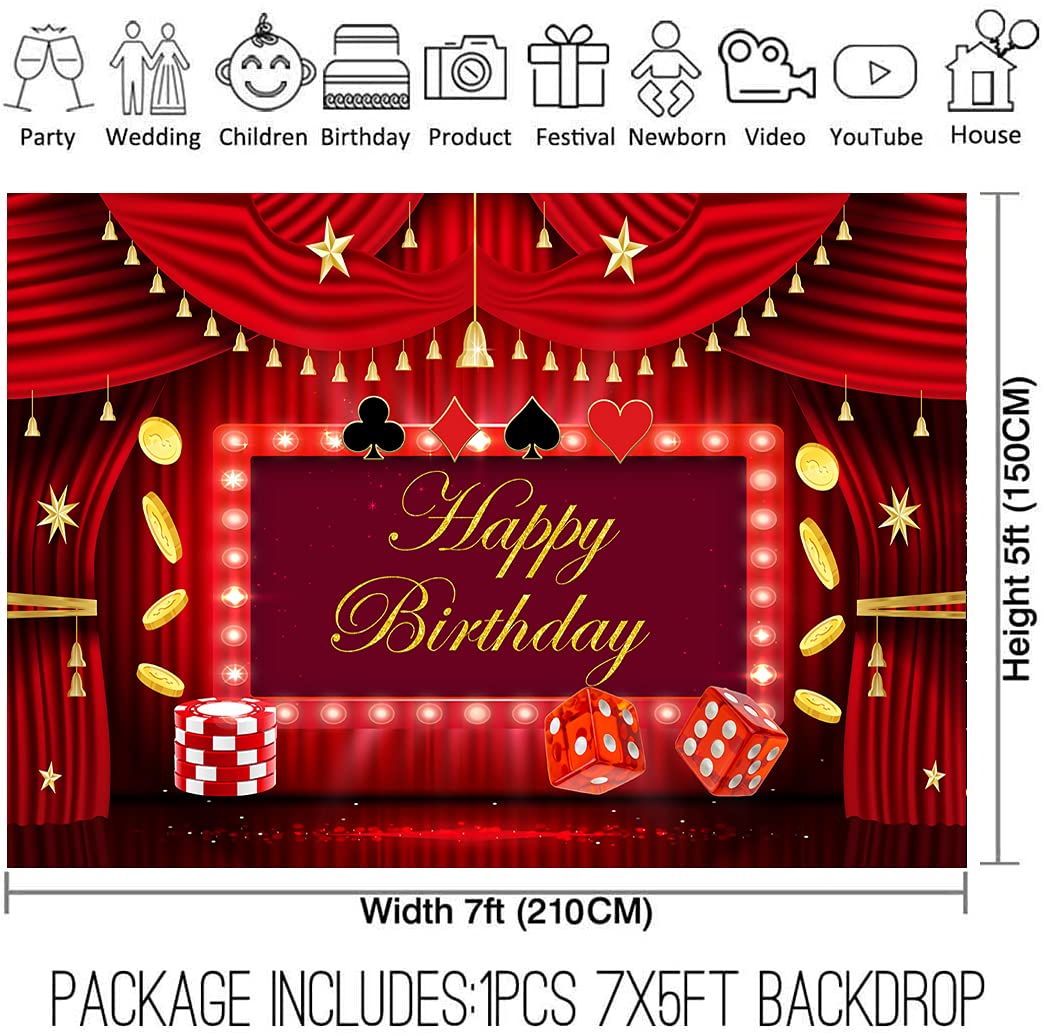 7x5FT Las Vegas Casino Party Backdrop - Poker Theme Vinyl Photography Background for Birthday, Dance & Casino Night Events - Cake Table Decoration & Photo Booth Props (DLA18) | Perfect for Casino-Themed Parties, Nightclub Events & VIP Celebrations