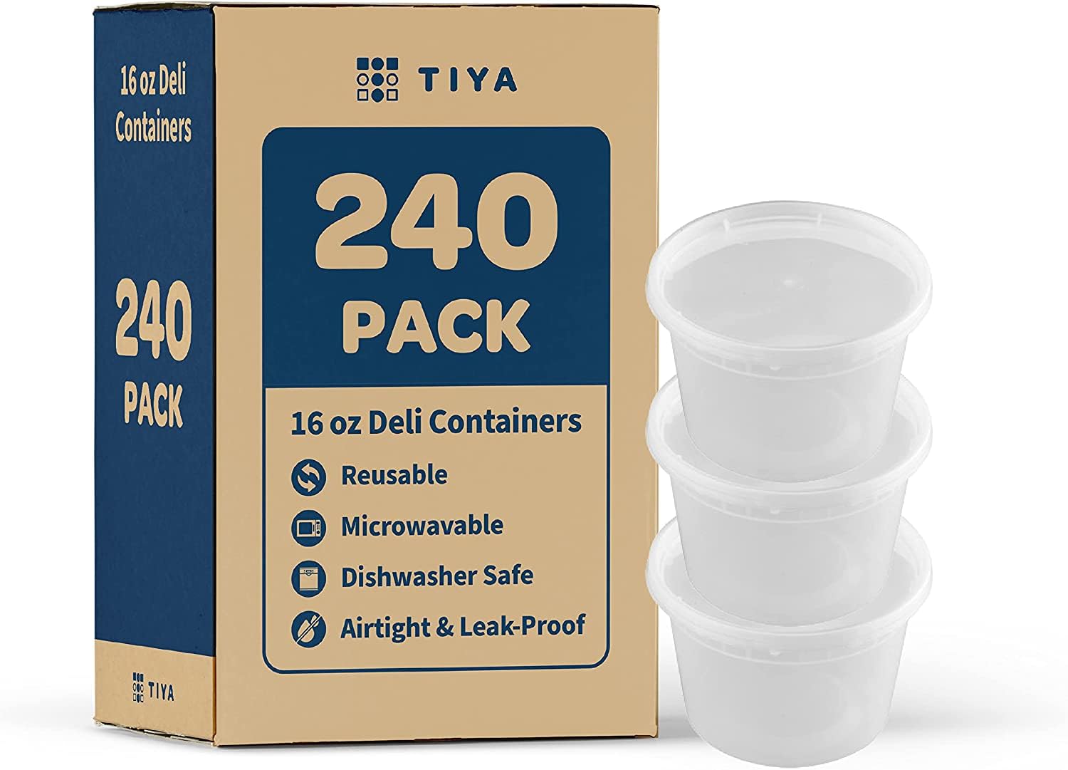 TIYA 16oz Bulk 240 Pack Takeout Food Containers with Lids - Reusable Microwavable & Dishwasher Safe Plastic Storage Containers - Airtight Leak Proof for Soups, Meal Prep, Leftovers & Party Catering - Perfect for Restaurants, Food Delivery & Home Kitchen Organization