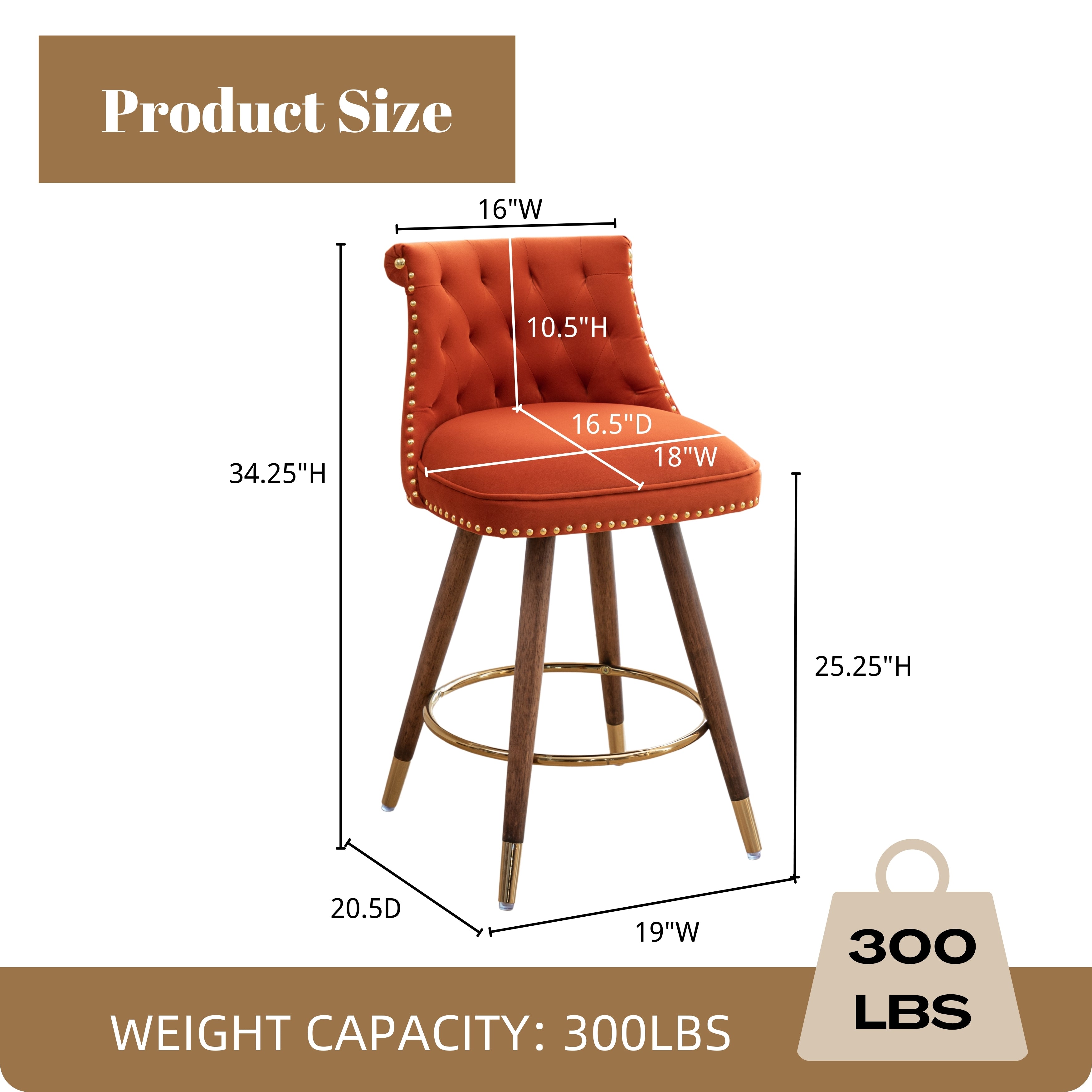 Roundhill Furniture Elvara Set of 2 Button Tufted Counter Stools with Nailhead Trim - Modern Kitchen Bar Stools for Breakfast Nook, Kitchen Island & Home Decor