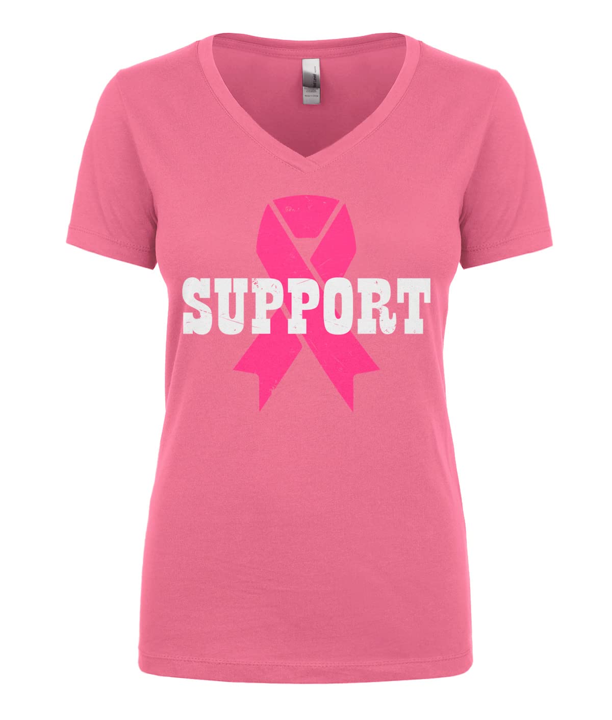 Cybertela Women's Pink Ribbon Breast Cancer Awareness V-Neck T-Shirt - Supportive Soft Cotton Tee for Charity Events, Survivor Celebrations & Everyday Wear
