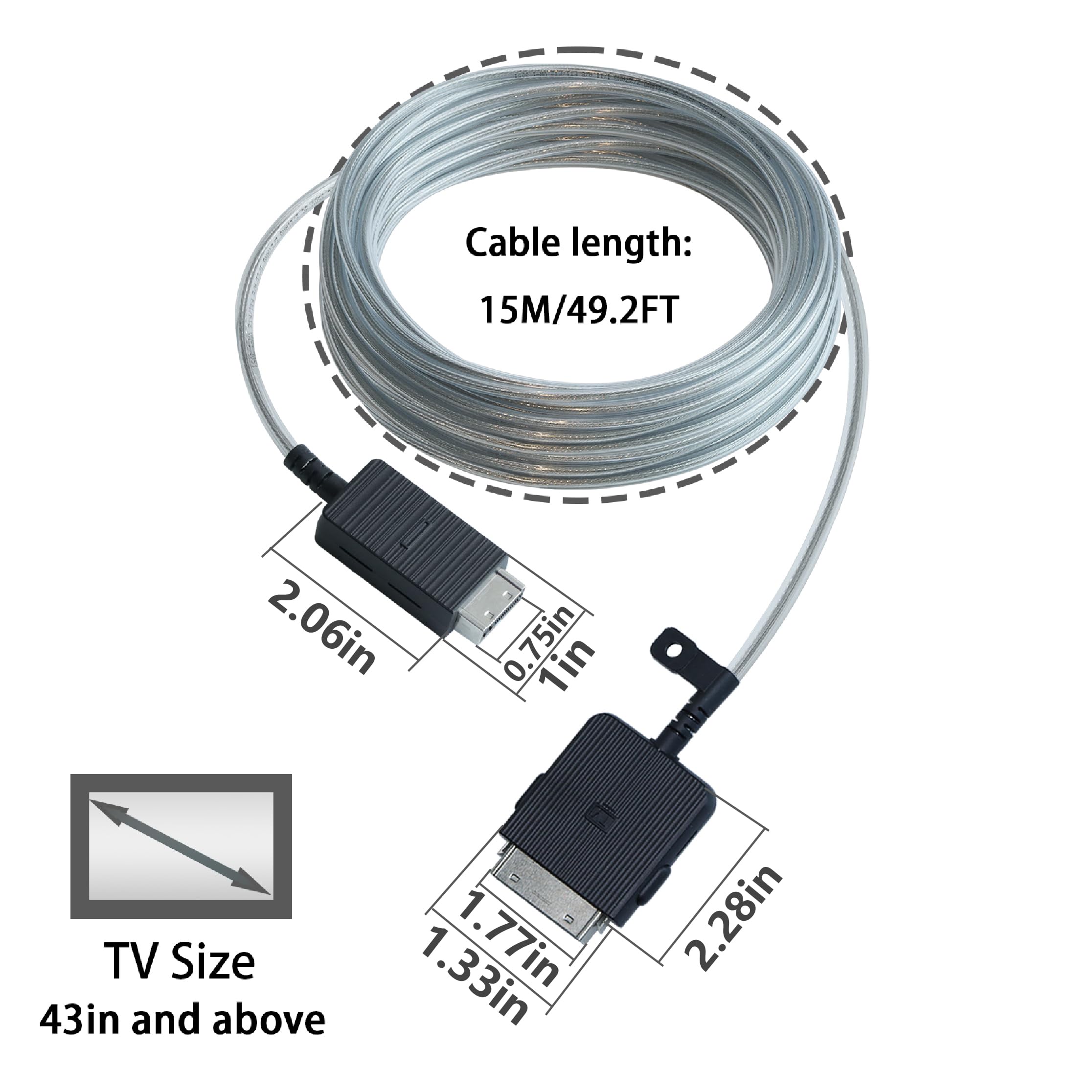 Samsung QLED 4K The Frame TV One Connect Cable - 15m/49ft Fiber Optic Cable Compatible with QN43/50/55/65/75/85LS03RAF/LS03BAF/LS03TAF/LS03DAF Models - Perfect for Wall-Mounted TV Installations and Clean Cable Management