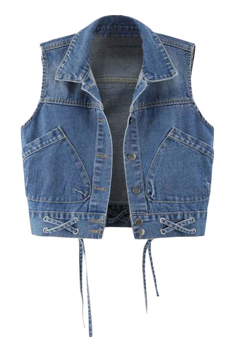 Jofemuho Women's Denim Vest - Lace Up Sleeveless Jean Jacket & Summer Crop Top | Perfect for Casual Outfits, Beach Wear and Street Style Fashion