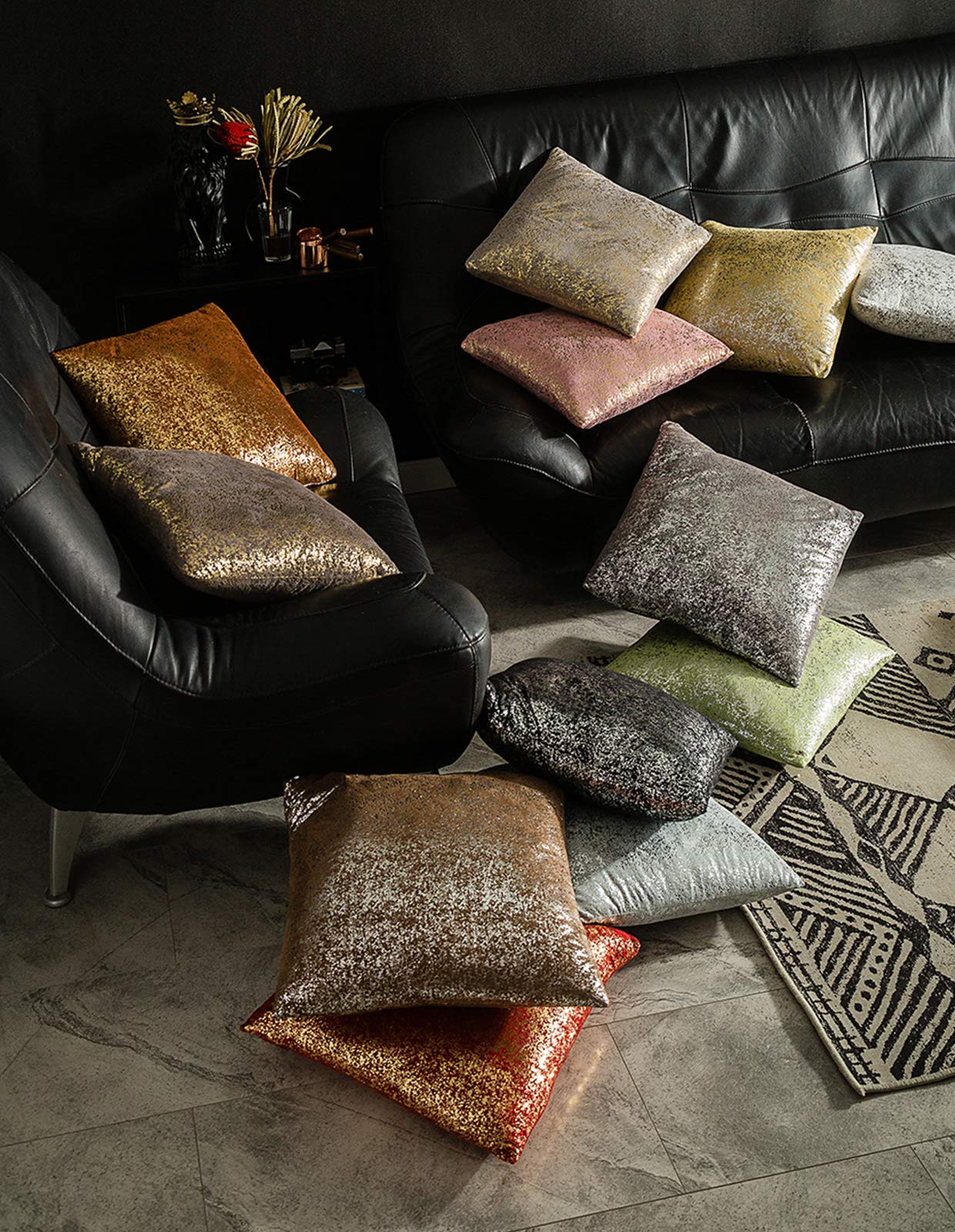 Xinrjojo Set of 2 Decorative Square Throw Pillow Covers 24x24 Inch - Soft Cushion Cases for Sofa, Couch, Chair & Bed - Slipover Pillow Slip in Bronze Lavender Purple - Perfect for Living Room Decor, Home Styling & Car Interior Accessories