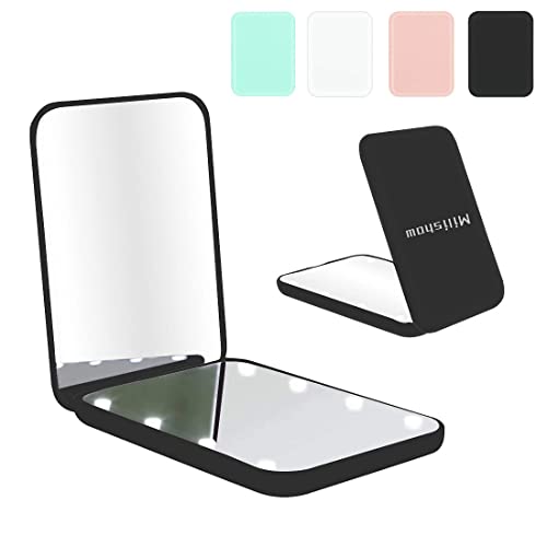 Milishow 1x/3x Magnifying LED Compact Mirror - Portable Folding Makeup Mirror with Lights for Women, Travel, Purse & Handbag (Black) | Perfect for On-the-Go Touch Ups & Travel Makeup Application