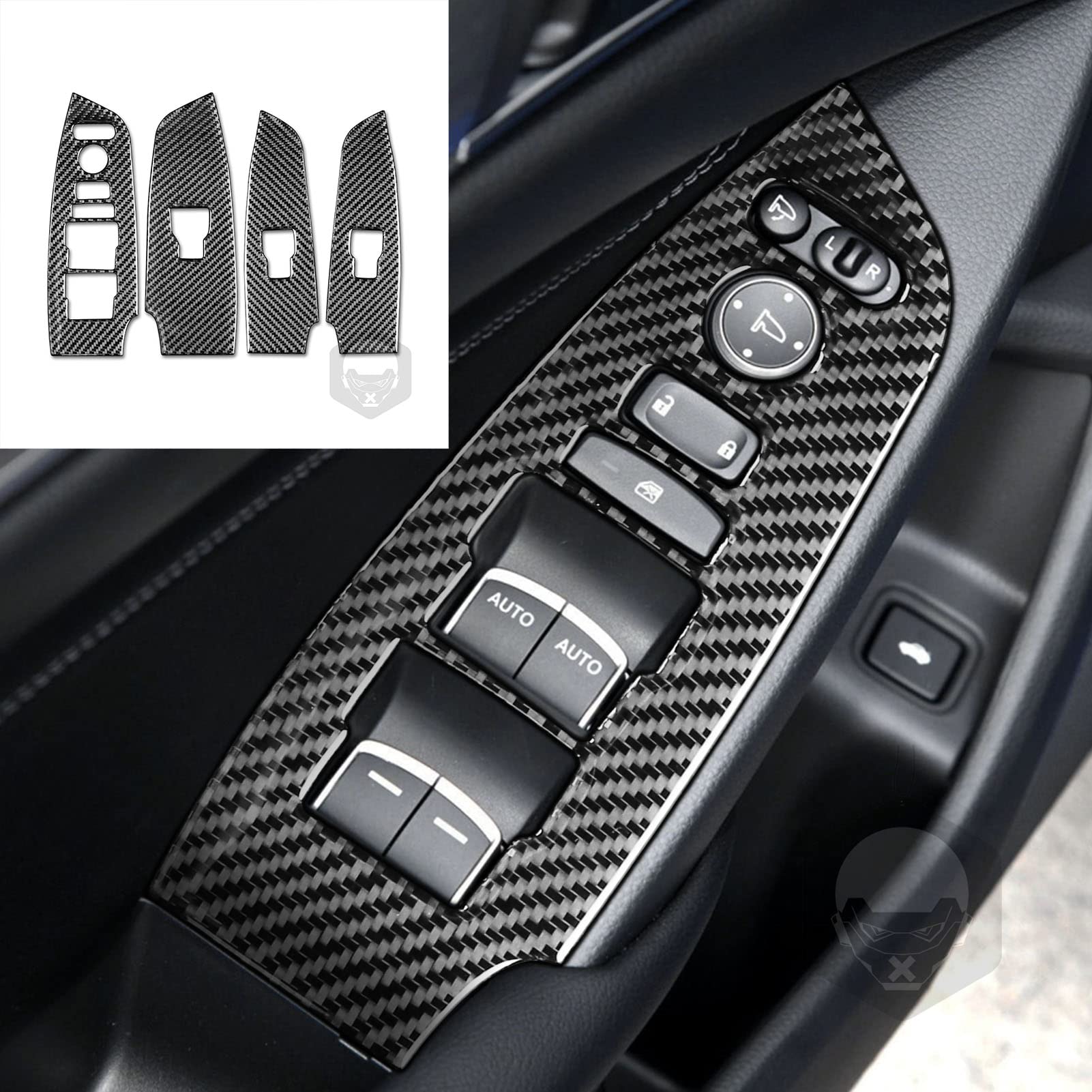 Carbon Fiber Window Switch Panel Cover for 2018-2021 Honda Accord 10th Gen - 4pc Interior Trim Set (Left Hand Drive, Black) | Upgrade Your Car Interior with Stylish Accessories for Enhanced Driving Experience