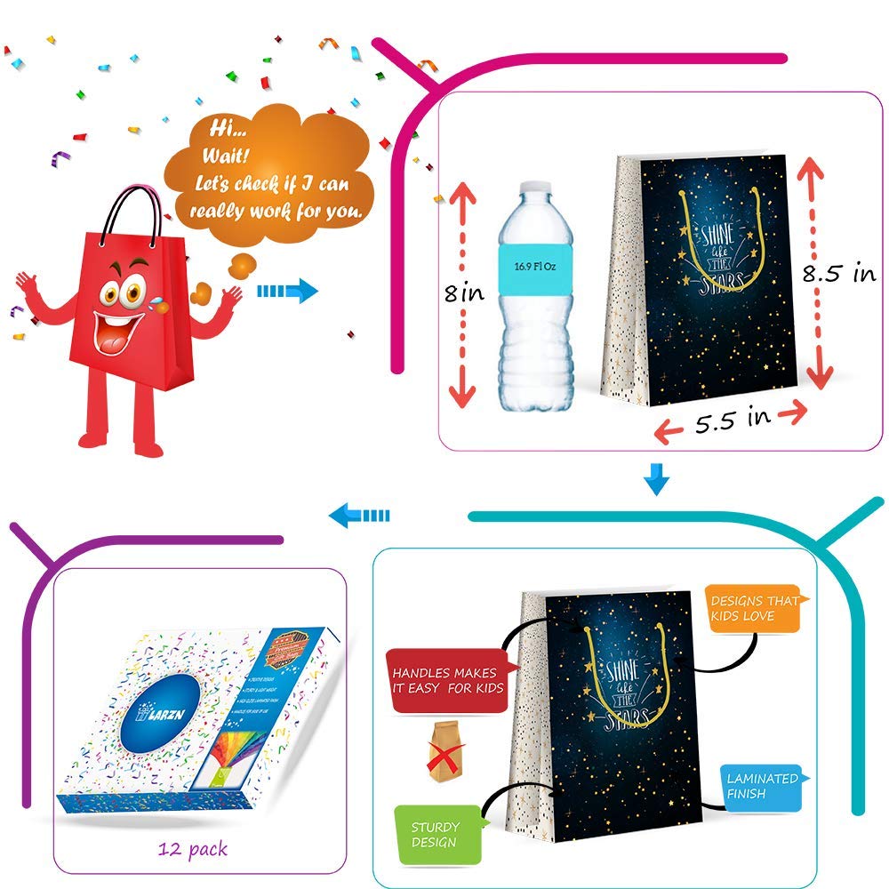 LARZN Premium Twinkle Twinkle Little Star Party Favor Bags - 12 Pack | Birthday Party Decorations, Baby Shower Supplies, Goodie Bags for Kids | Perfect for Birthday Celebrations, Baby Showers & Holiday Events