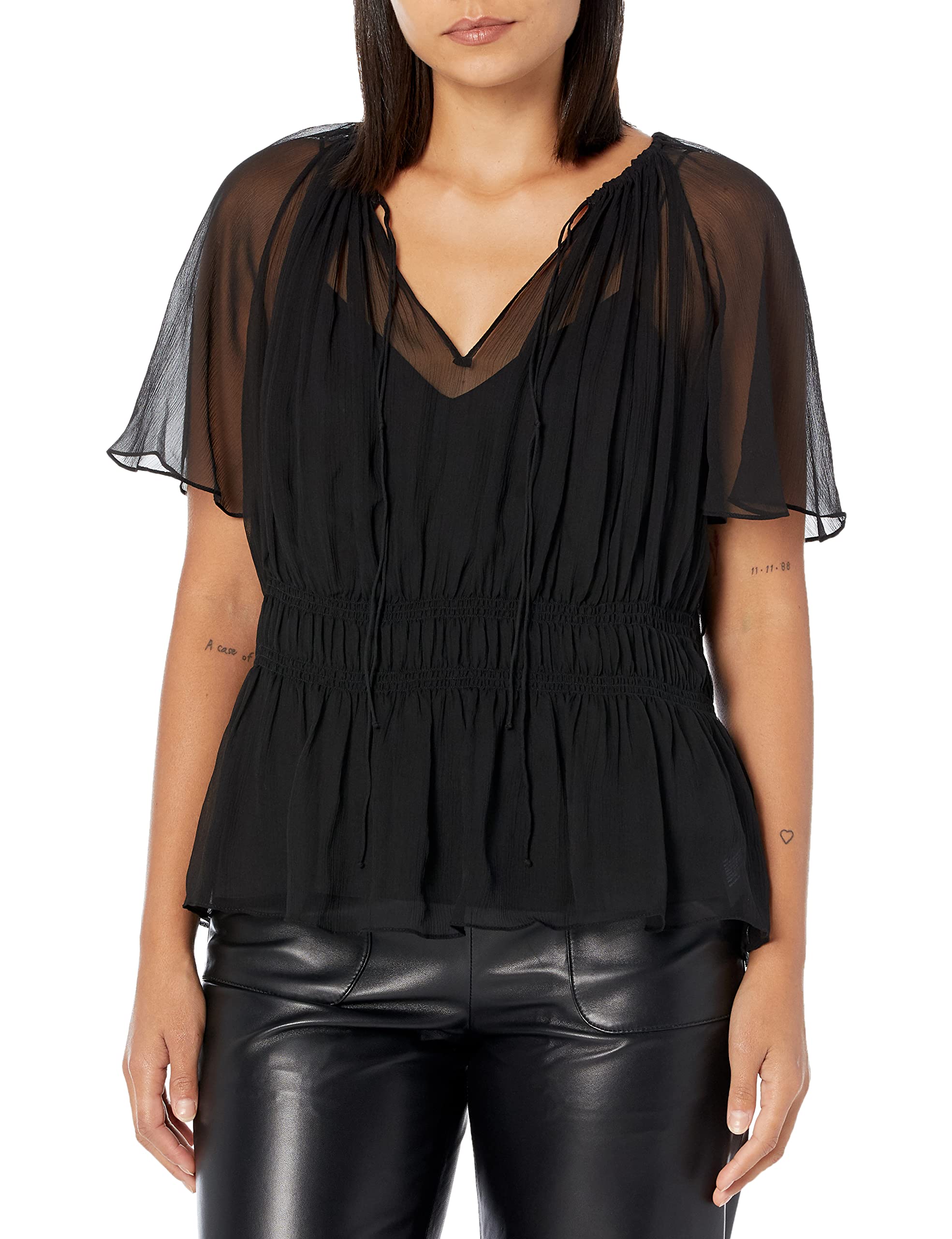 Theory Women's Silk Crinkle Tie-Neck Raglan Top - Elegant Blouse for Work, Office & Special Occasions