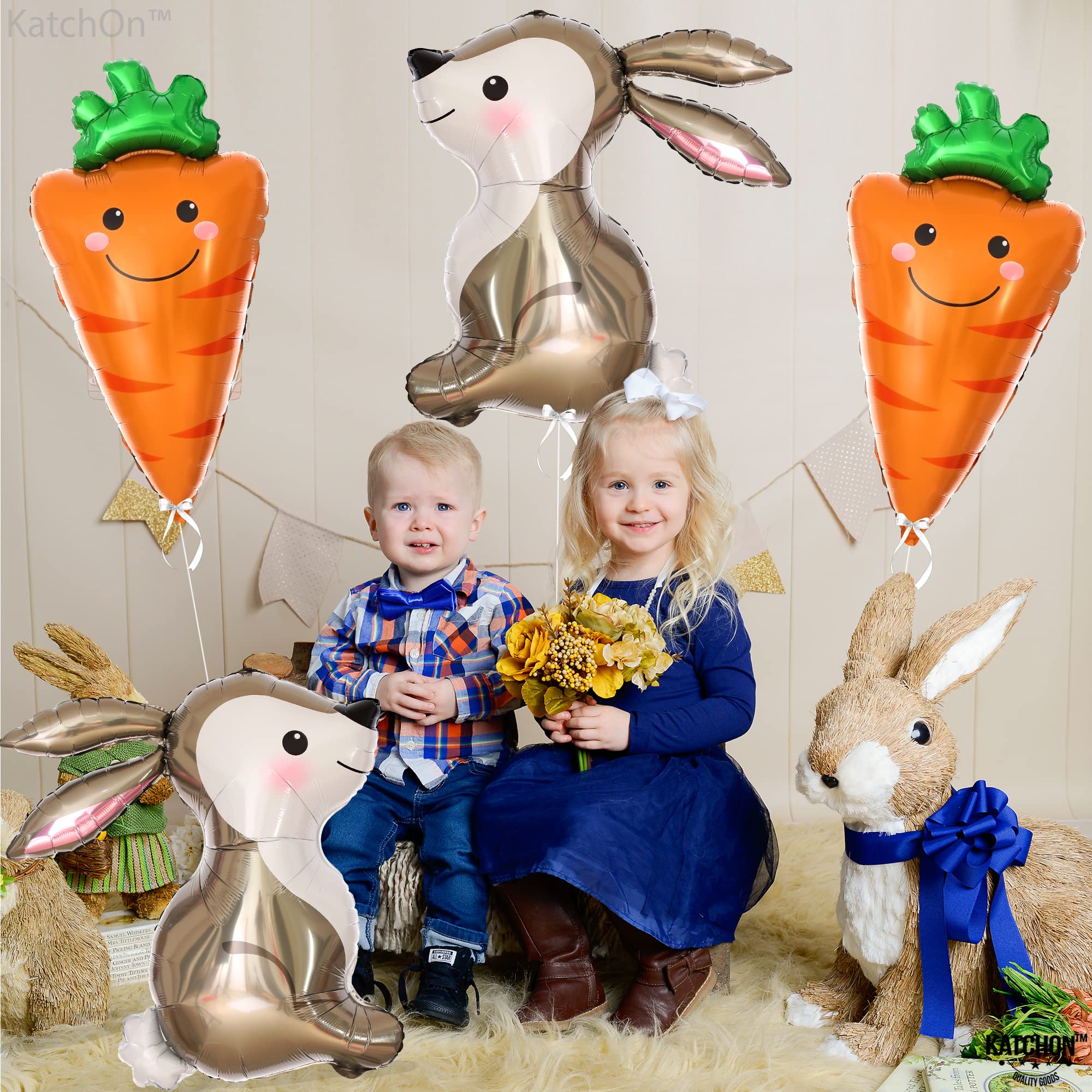 KatchOn 32 Inch Giant Carrot & Bunny Easter Balloons - Pack of 4 | Easter Party Decorations, Bunny Birthday Decorations, Spring Festival Balloons | Perfect for Easter Egg Hunts, Baby Showers, and Outdoor Garden Parties