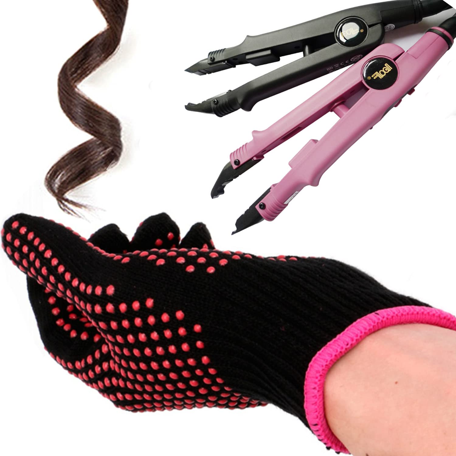 Professional Hair Extensions Fusion Heat Iron Connector Wand - Melting Tool with Clips & Heat Resistant Glove (Black) - Perfect for Salon Styling, DIY Hair Extensions & At-Home Hair Care