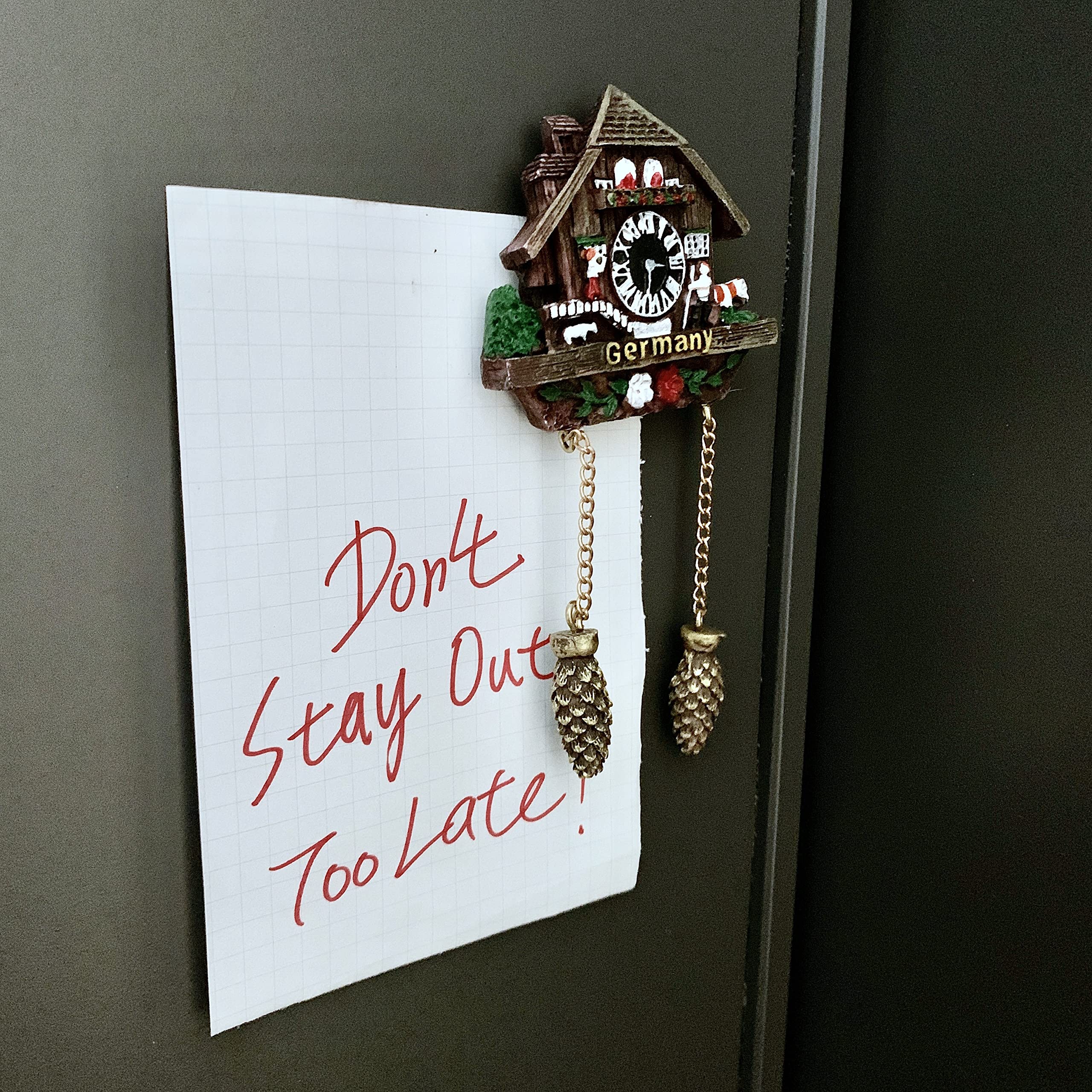 Authentic German Cuckoo Clock Pine Cones 3D Scenery Refrigerator Magnet & Frankfurt World Applique Patch Set - Perfect Travel Souvenir, Fridge Decor & Denim Jacket Embellishment for Home, Office or Gift