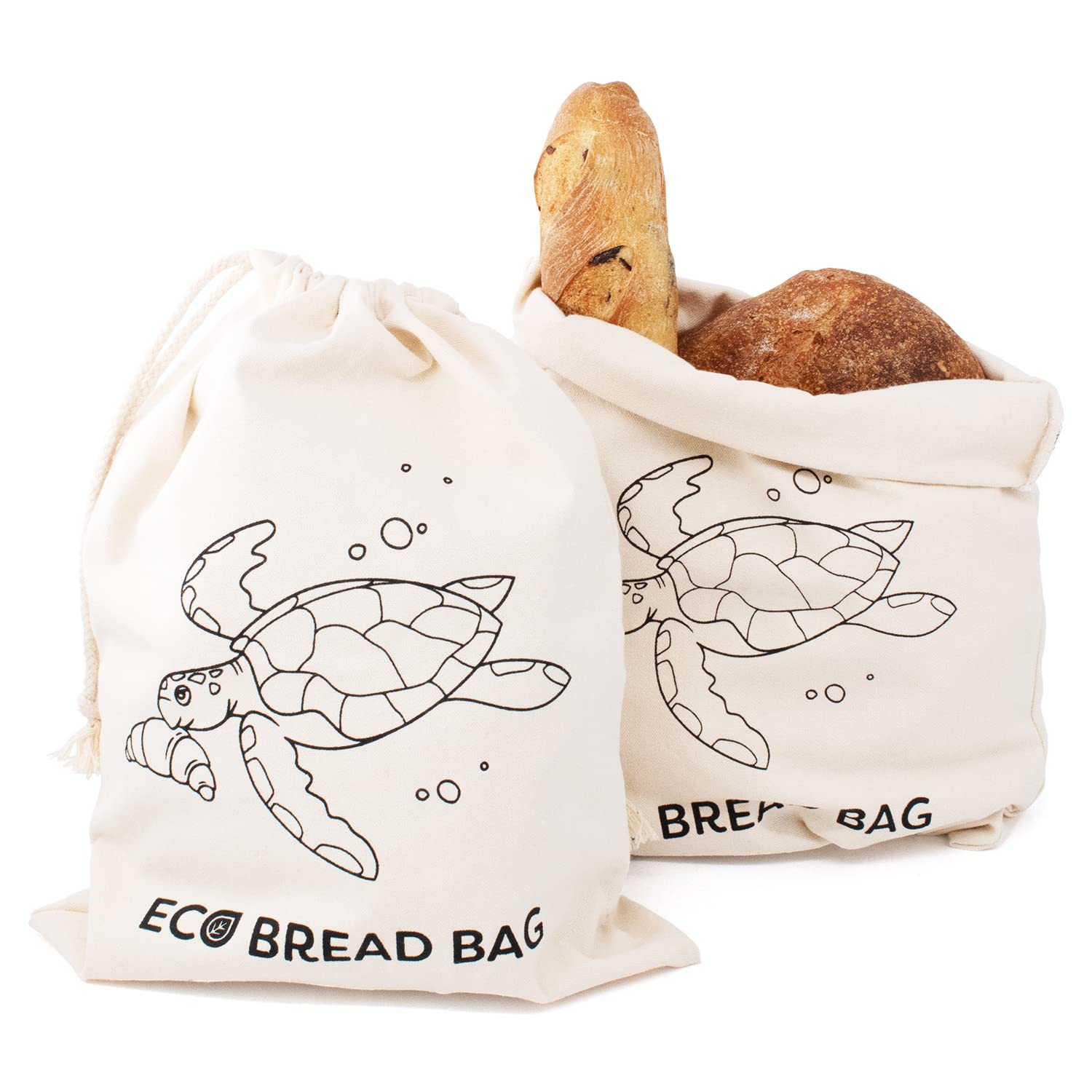 Joeji's Kitchen Bread Bag Set of 2 - 30 x 40 cm Cotton Cloth Bread Storage Bags for Homemade Bread, Bakery Treats & Pastries | Eco-Friendly, Reusable & Zero Waste Alternative to Plastic Bags | Perfect for Bread Storage, Picnics & Gifts