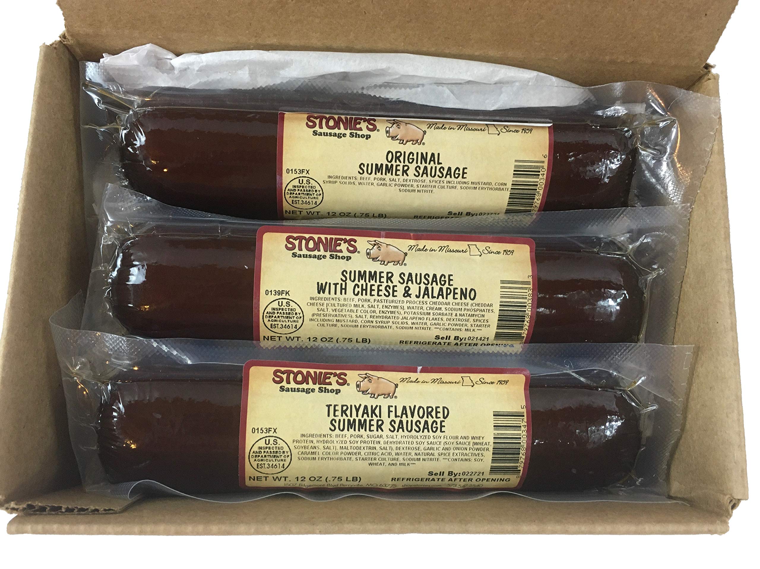 Stonie's Summer Sausage Gift Box - 3 Pack 12 oz Sausages Sampler | Premium Cured Meat Snacks for Gifts, Parties & Charcuterie Boards | Perfect for Holidays, Camping & Charcuterie Platters
