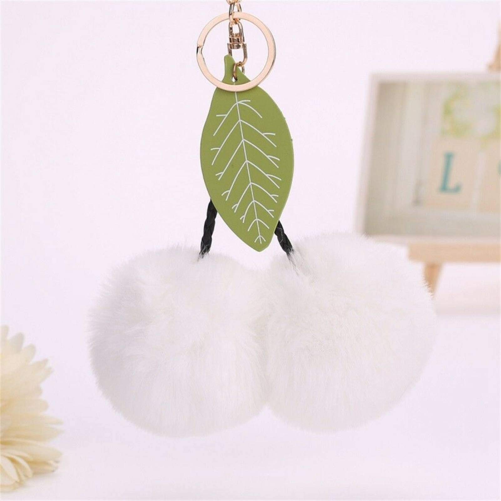 Cute Cherry Keychain - Leaf Ball Keyring with Hanging Pendant for Car Keys, Bag & Purse - Stylish Key Holder Charm for Women & Men - Perfect Gift for Car Enthusiasts & Fashion Lovers