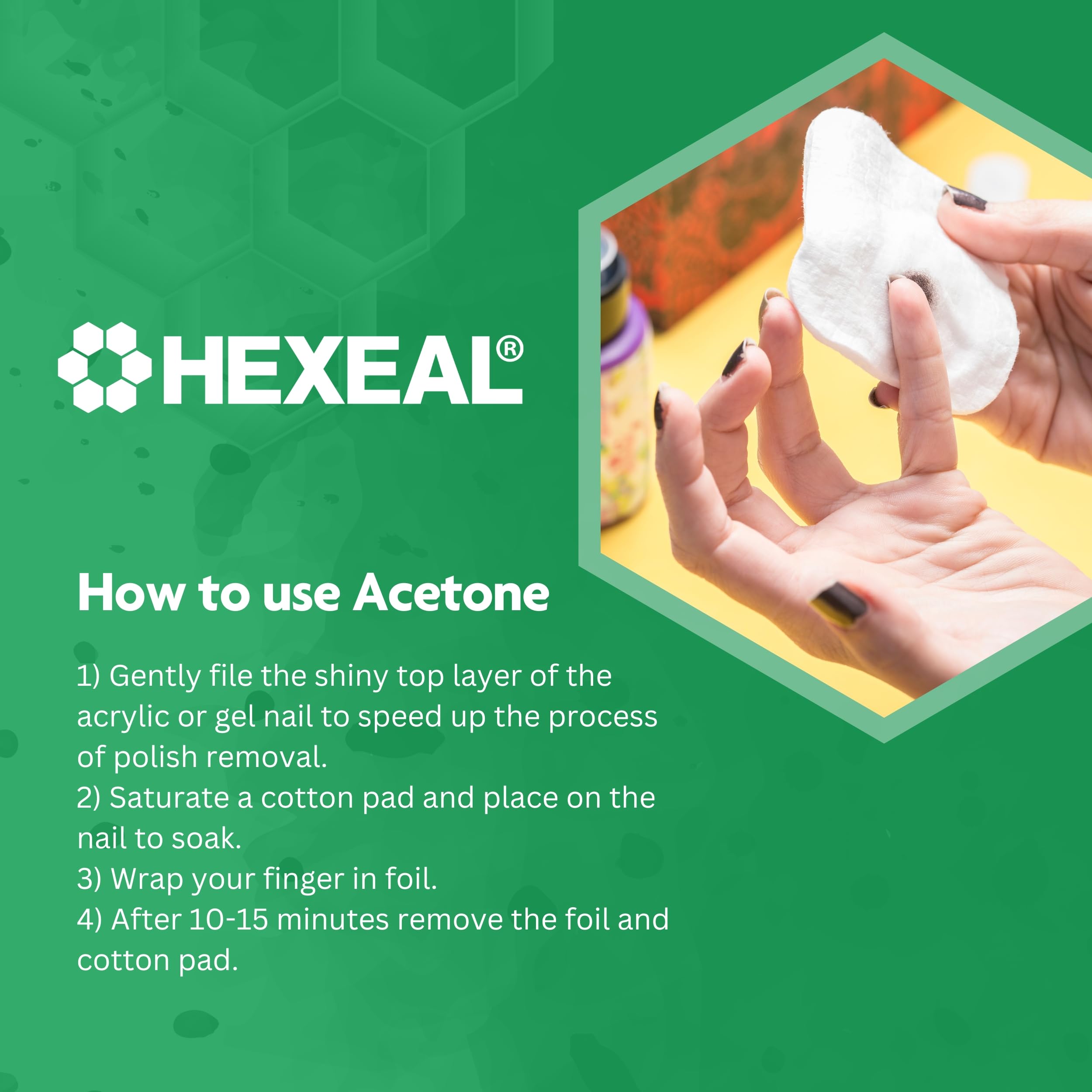 Hexeal Pure Acetone 1L - 99.5% High Strength Acetone for Nail Polish Removal, Gel & Acrylic Soak Off - Professional Grade Nail Varnish Remover - Perfect for Salon, Home Manicure & Nail Art (1L Flip Top Bottle)