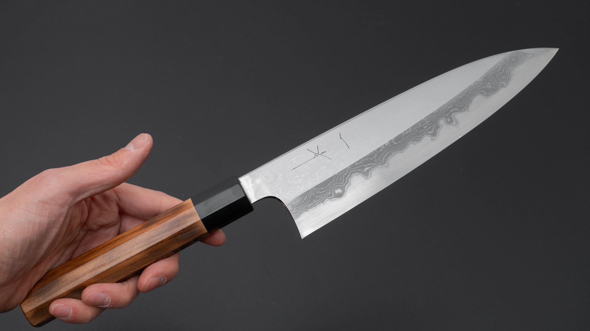 Hitohira Togashi White #1 Damascus Gyuto Japanese Chef Knife 210mm with Burnt Yakusugi Handle - Perfect for Sushi, Meat Cutting & Professional Kitchen Use