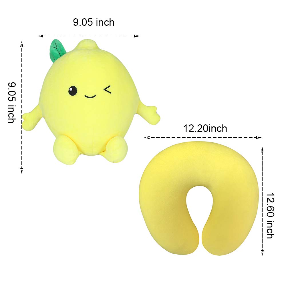Comfortable & Washable Travel Neck Pillow for Airplane, Office & Car - Cute Lemon Design - Perfect for Long Flights, Work Breaks & Road Trips