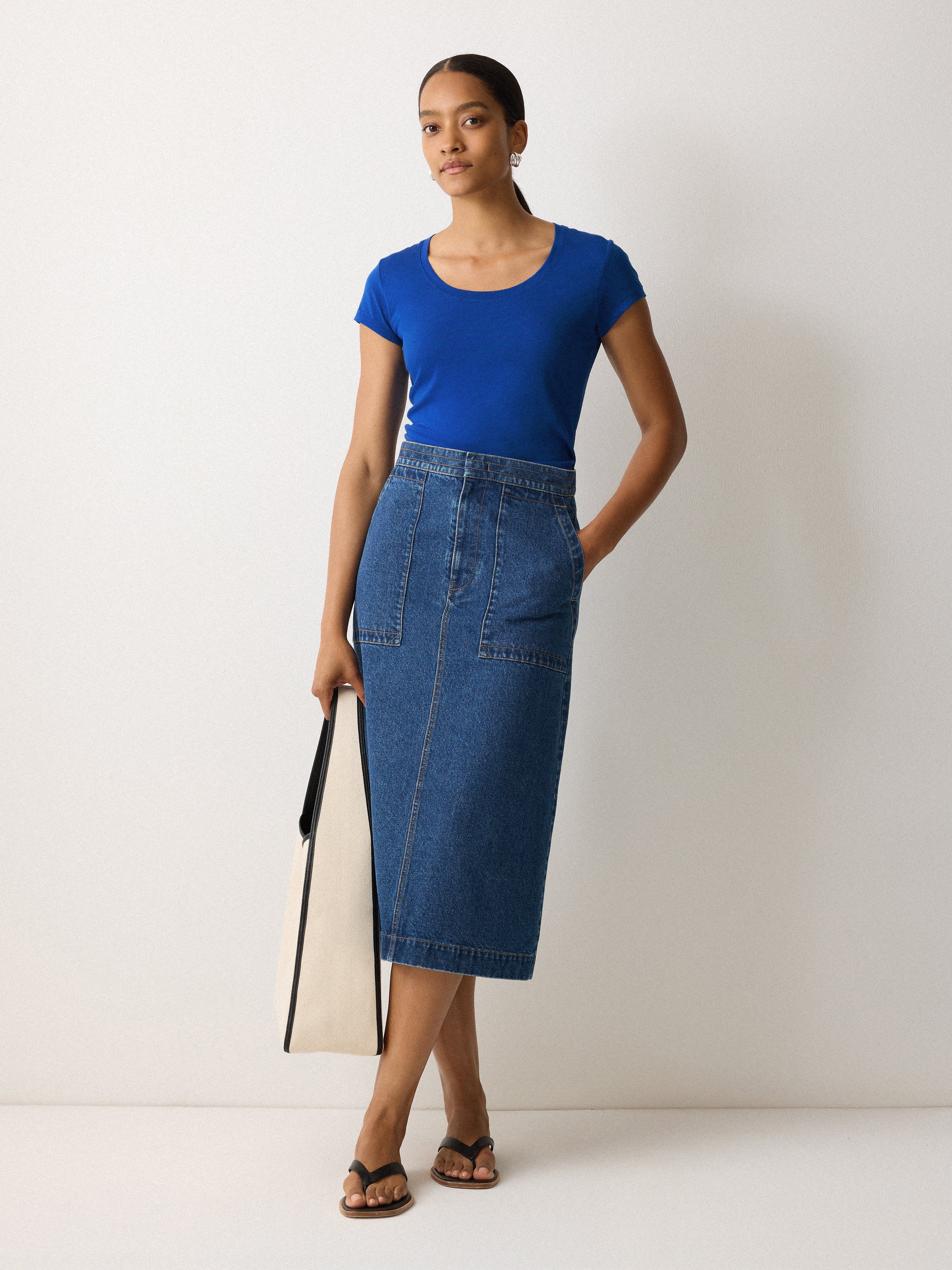 Supima Cotton Scoop Neck T-Shirt for Women | Soft Greek Blue Casual Tee | Perfect for Everyday Wear, Layering & Summer Outfits