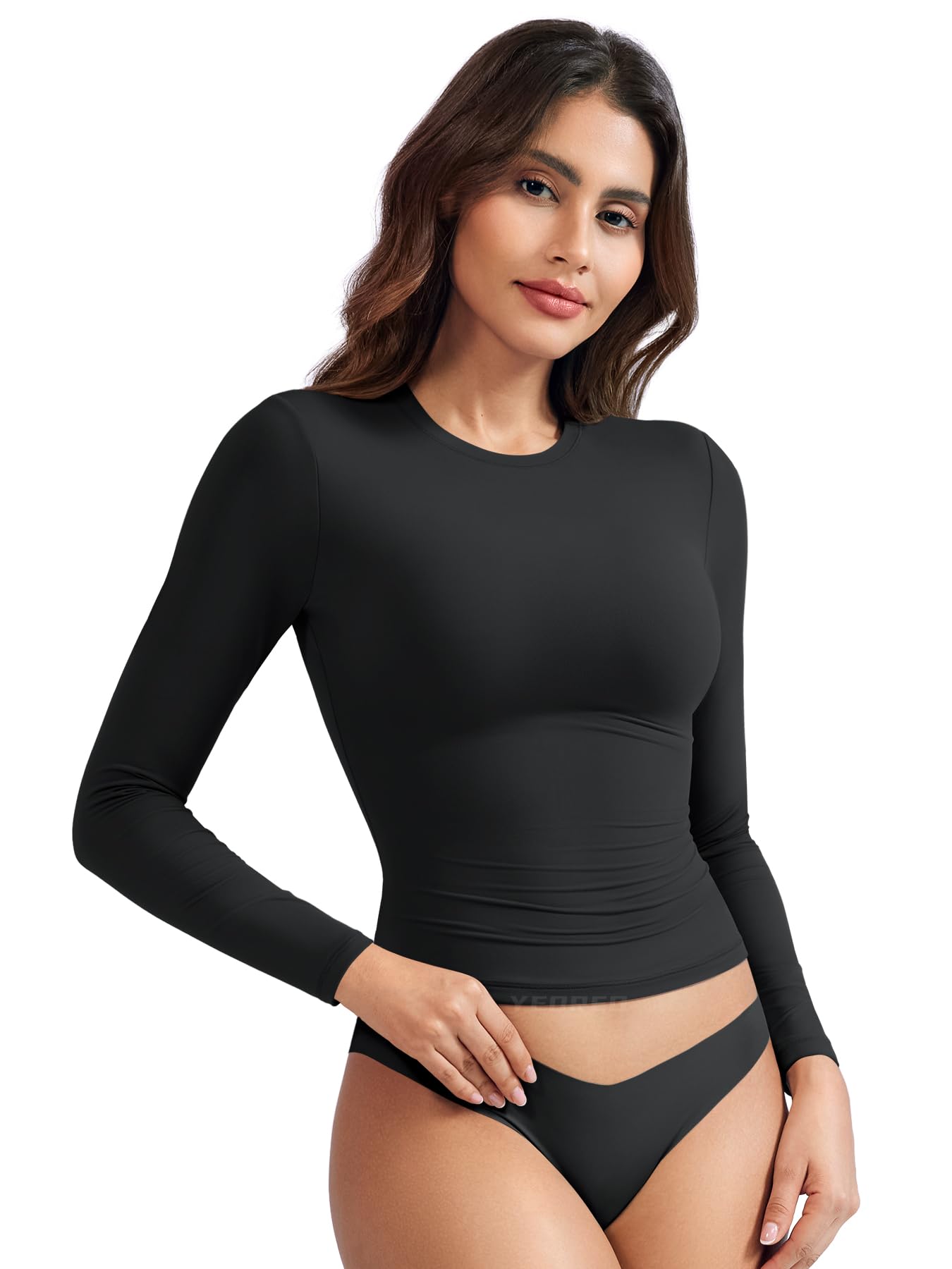 YEOREO Women's Long Sleeve Crew Neck T-Shirt - Y2K Fashion Double Lined Basic Top for Workout, Undershirt & Casual Wear | Perfect for Gym, Office & Everyday Outfits