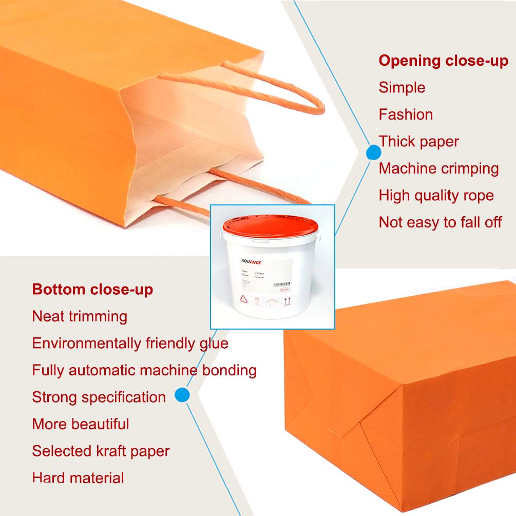 AZOWA Small Kraft Paper Gift Bags with Handles - 5 x 3.1 x 8.2 Inches, Orange, Pack of 50 - Perfect for Party Favors, Wedding Gifts, Birthday Presents & Retail Packaging