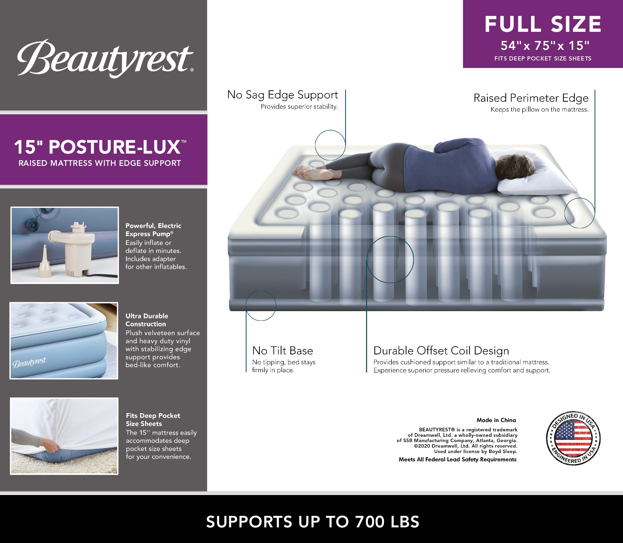 Beautyrest Posture Lux Air Mattress with Built-in Pump & Reinforced Edge Support - 15